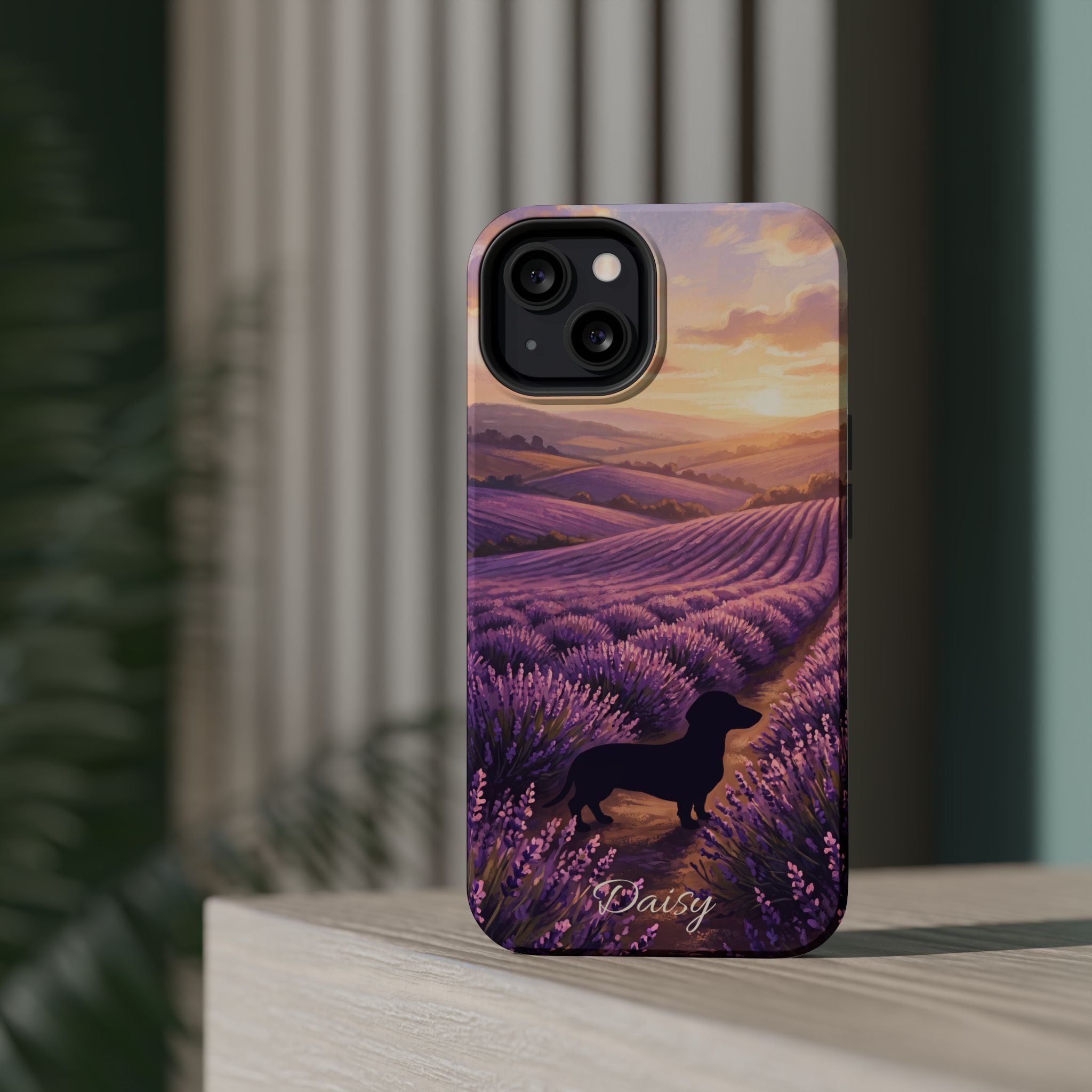 Personalized Dachshund Lavender Field Phone Case — Wireless Charging Cover