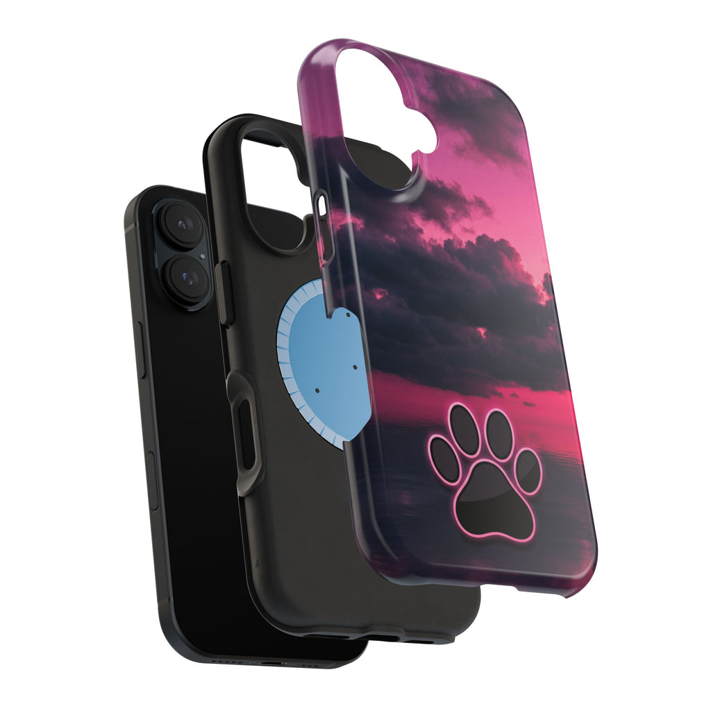Pink Sky Paw Print Phone Case — Impact-Resistant Wireless Charging Cover