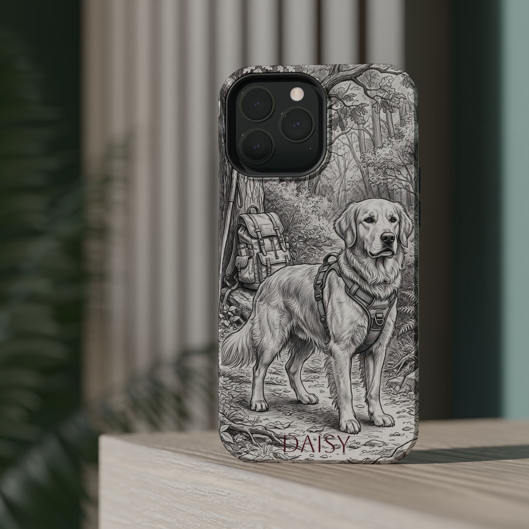 Personalized Golden Retriever Woodland Trail Phone Case — Wireless Charging Cover