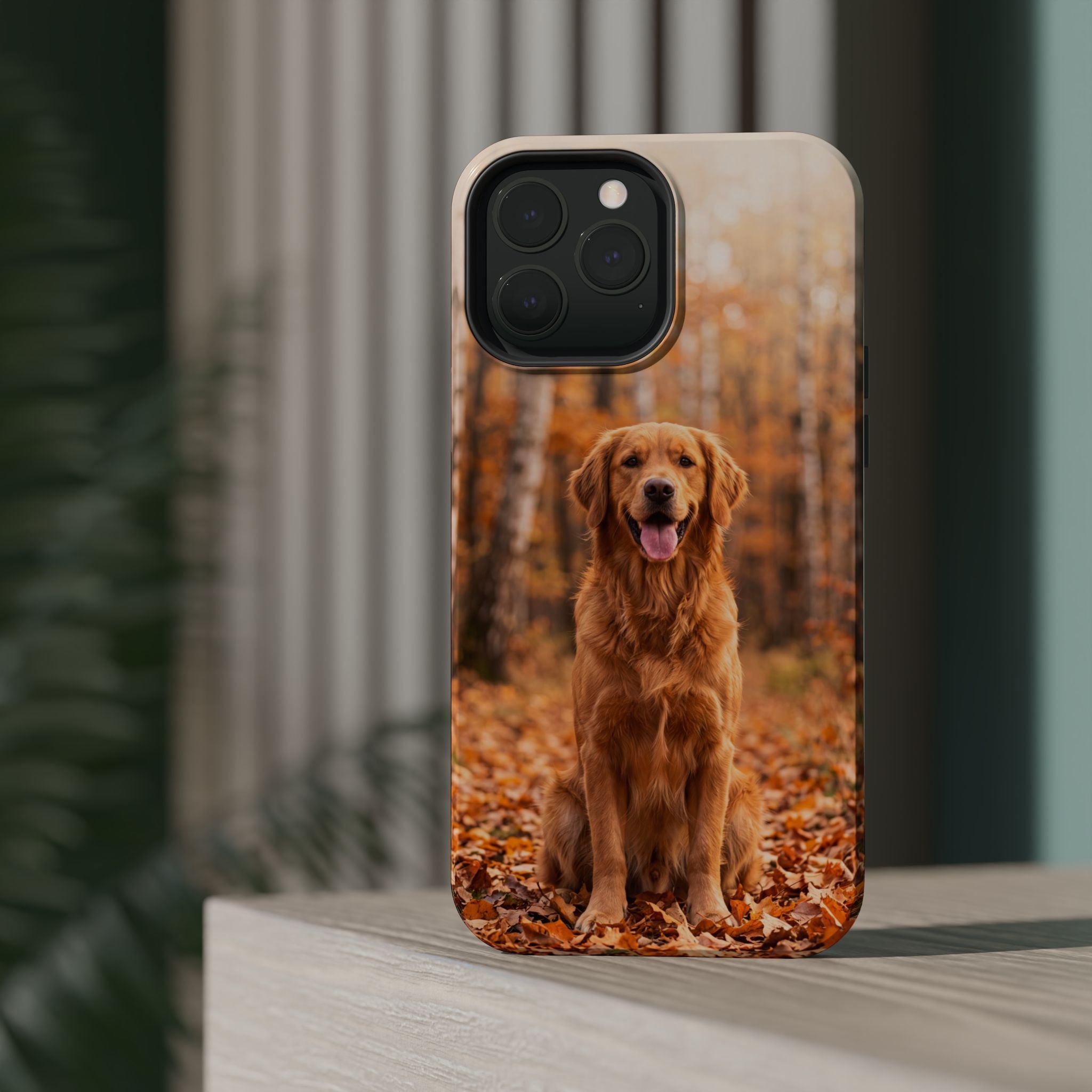 Autumn Golden Retriever Phone Case — Impact-Resistant Wireless Charging Cover