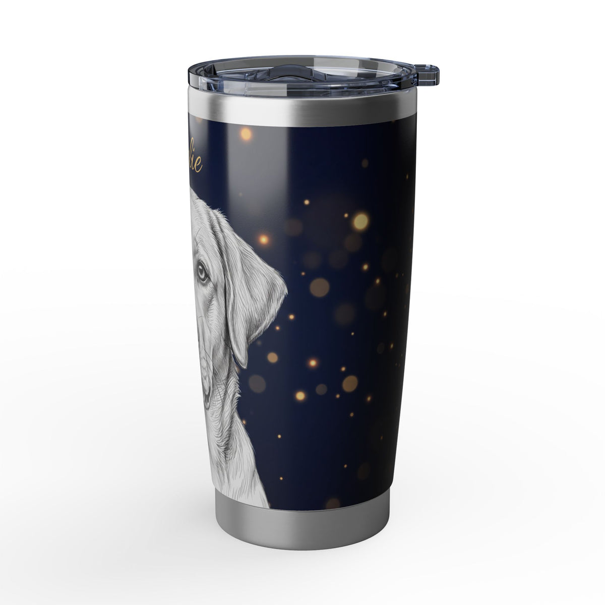 Labrador Personalized Tumbler | Silver Sketch Bokeh Art — 20 oz Stainless Travel Mug