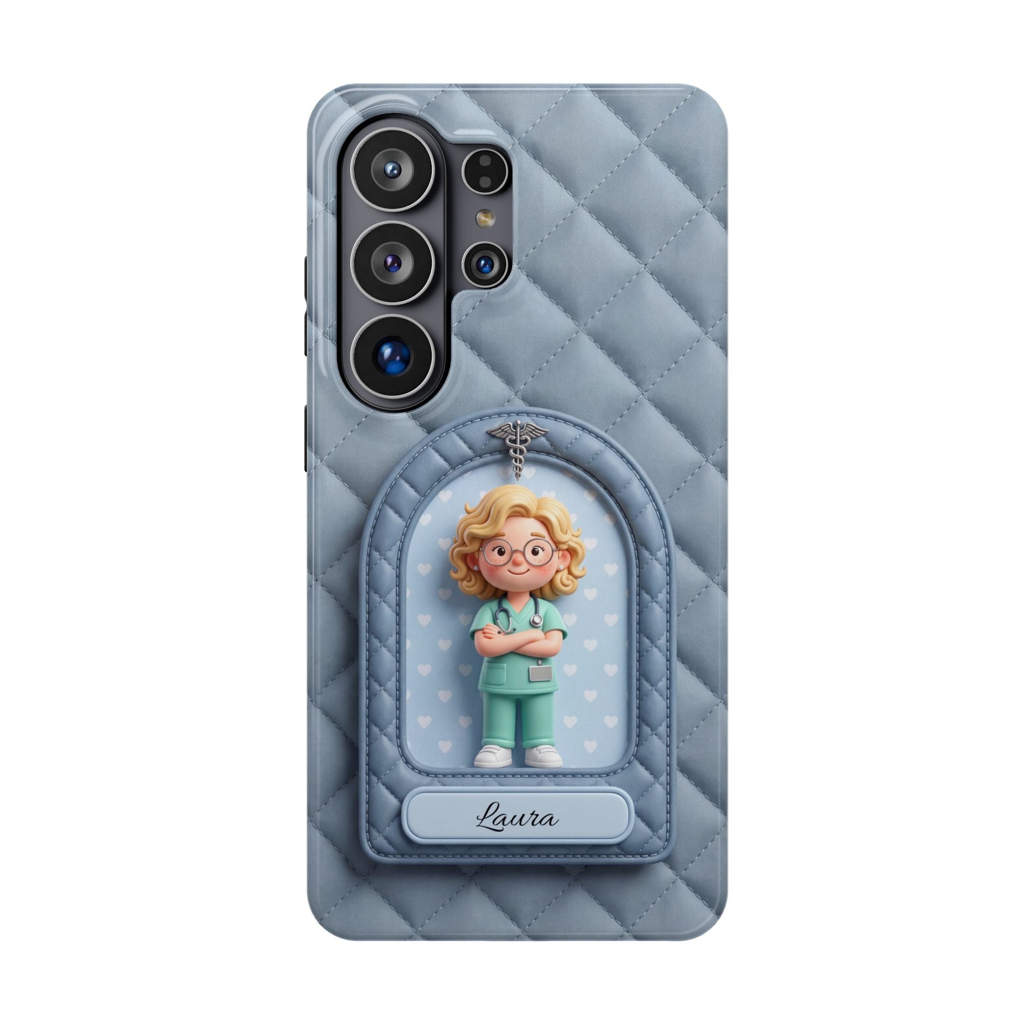 Personalized Quilted Nurse Phone Case — Wireless Charging Cover