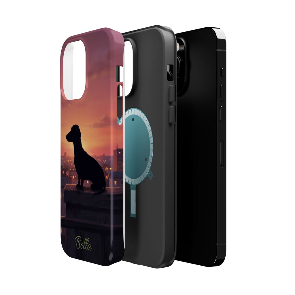 Personalized Dachshund Rooftop Sunset Phone Case — Wireless Charging Cover