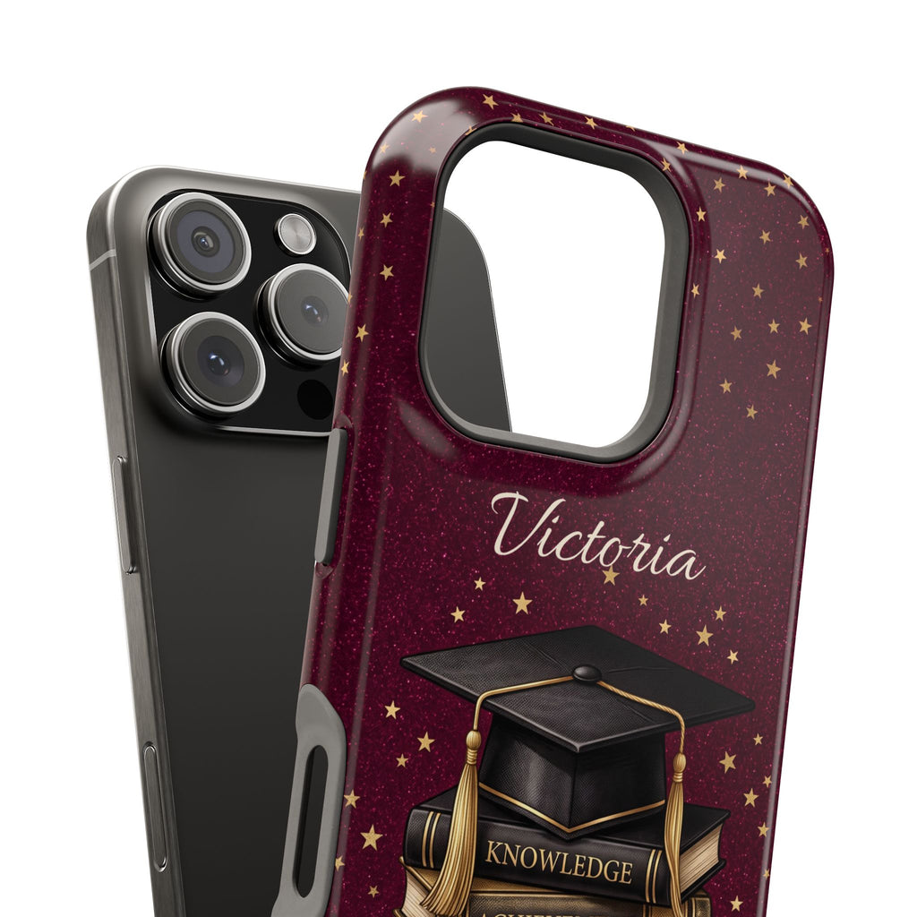 Graduation Cap & Books Personalized Teacher Phone Case — Wireless Charging Cover