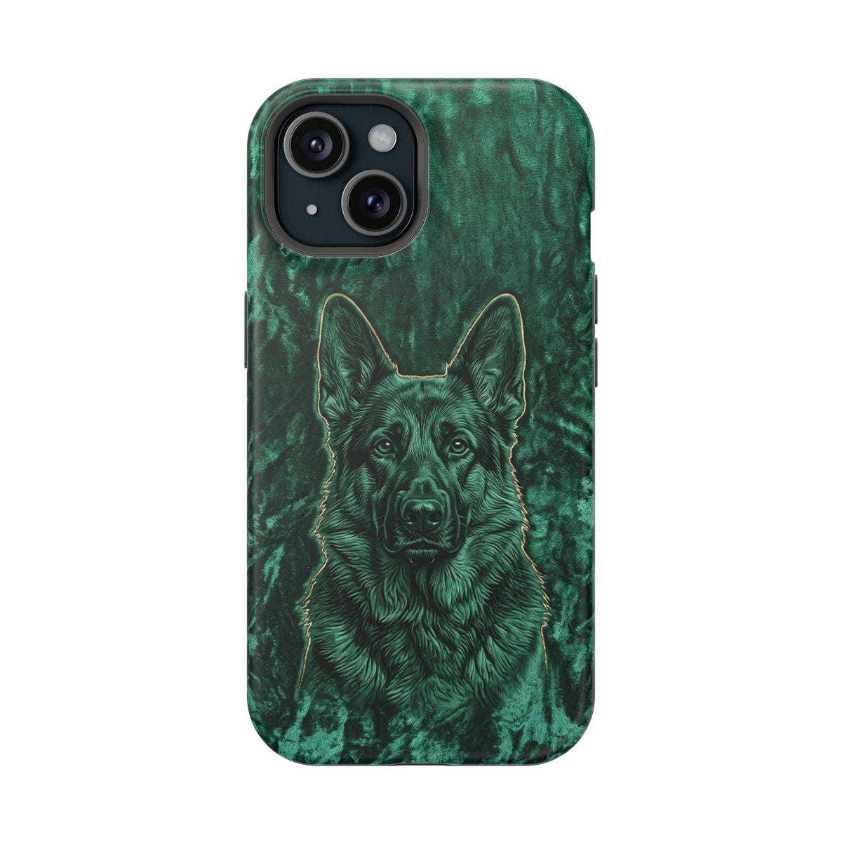 German Shepherd Phone Case | Emerald Velvet Art — Tough Magnetic Case with Wireless Charging