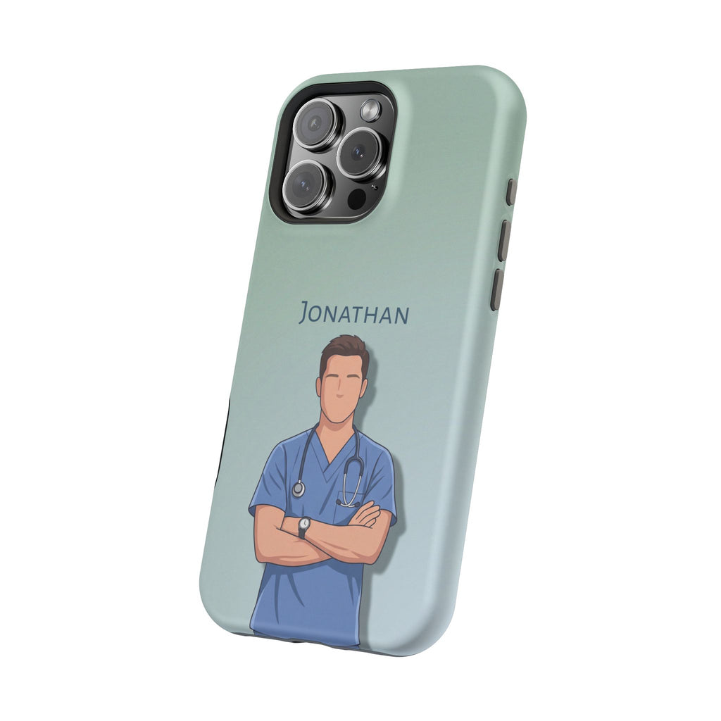 Personalized Nurse Portrait Phone Case — Impact-Resistant Wireless Charging Cover