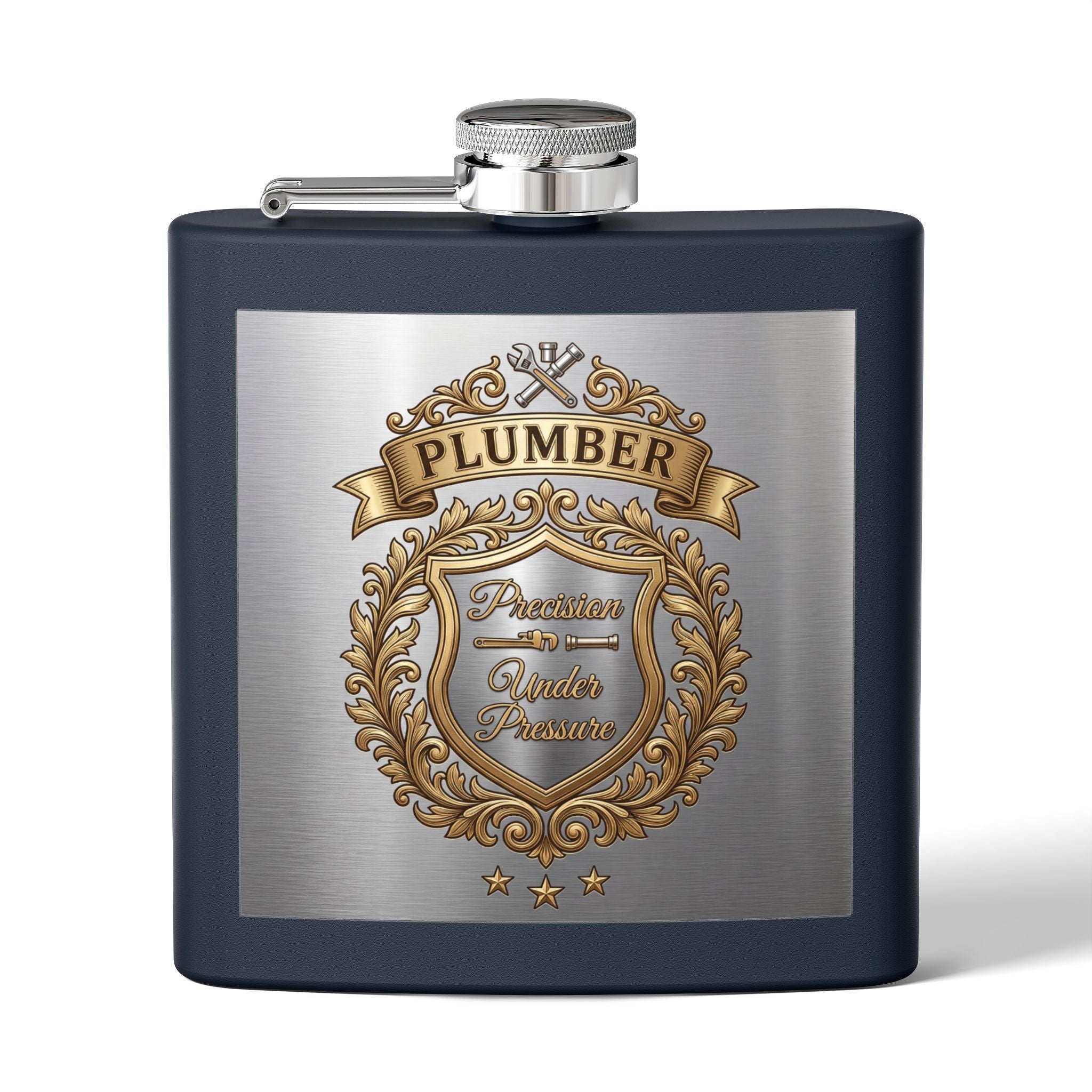 Flask — "Plumber: Precision Under Pressure" 6oz Stainless Steel Hip Flask