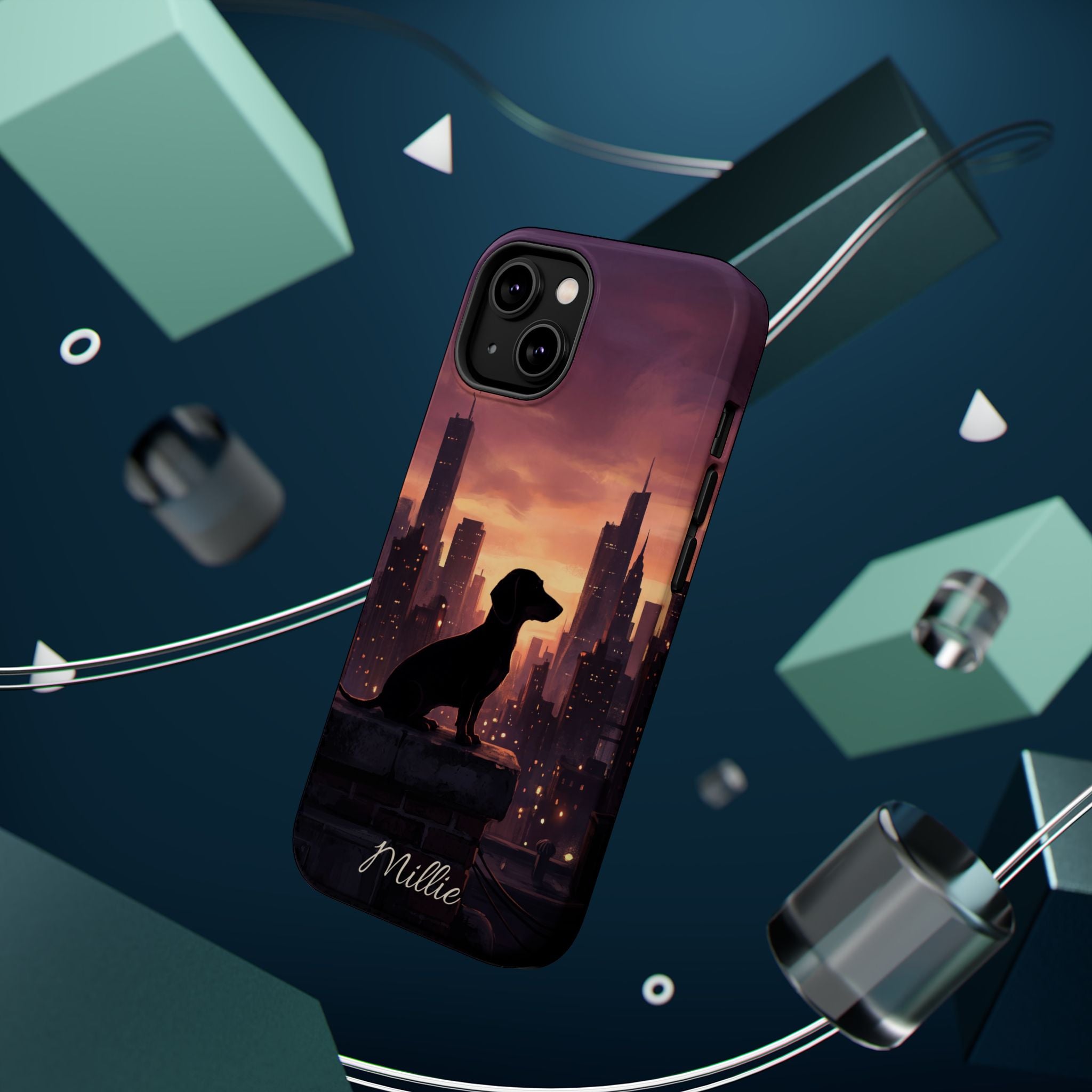 Personalized Dachshund City Skyline Phone Case — Wireless Charging Cover