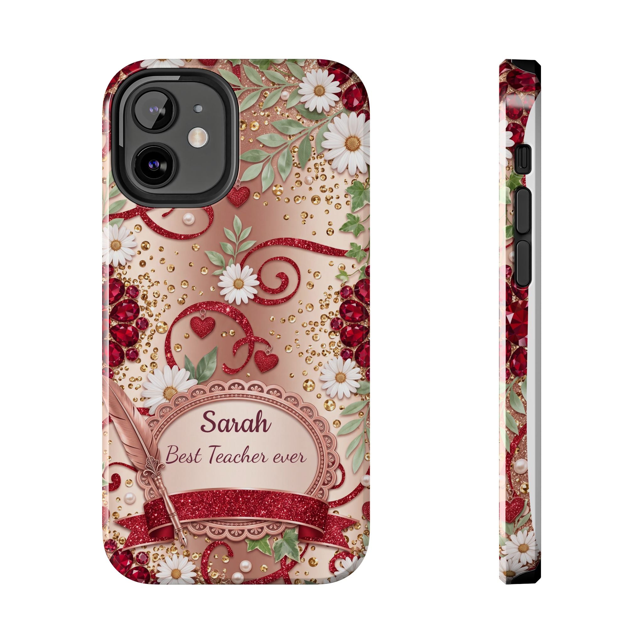 Personalized Teacher Phone Case — Custom Name and Message - Floral Jeweled Design
