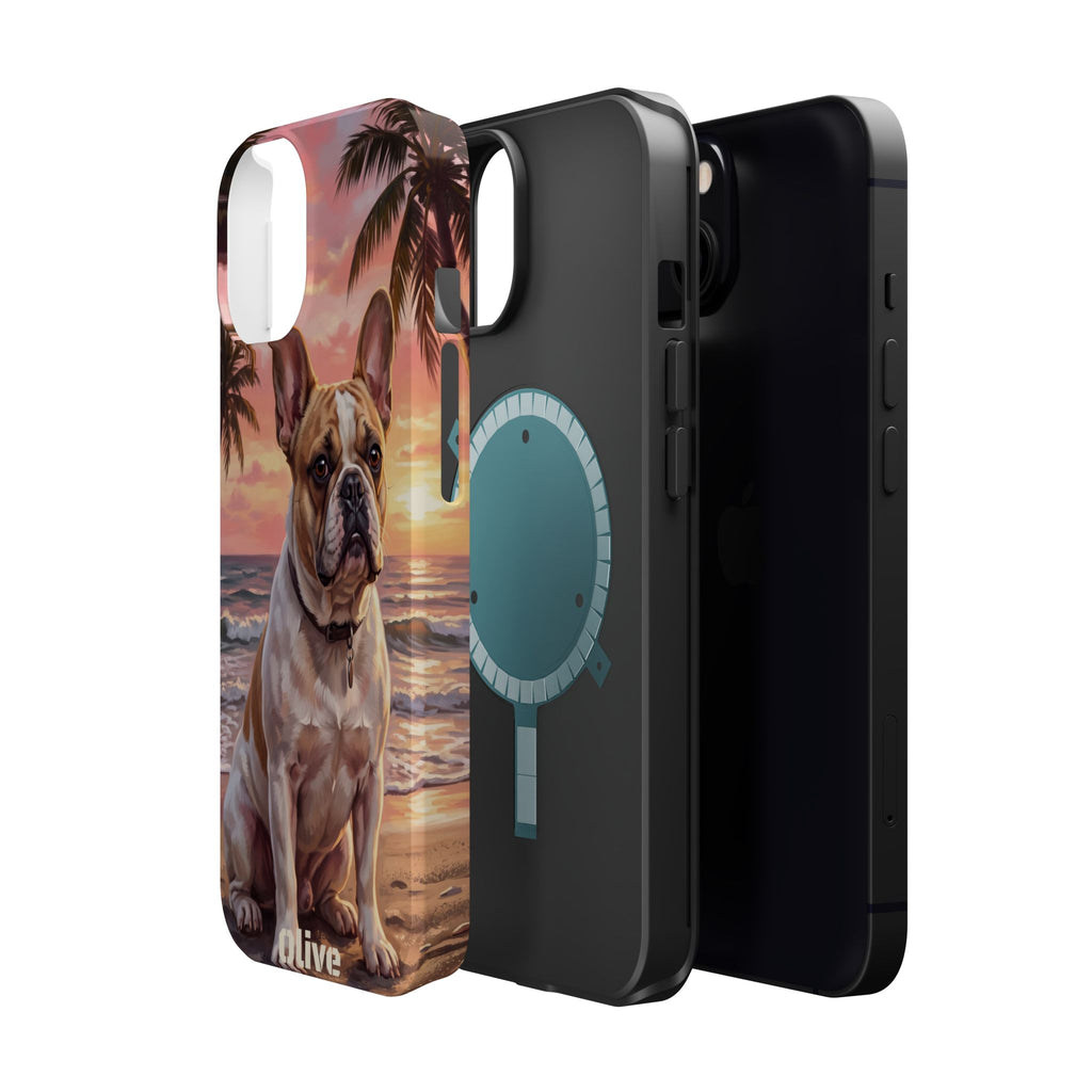Personalized French Bulldog Beach Portrait Phone Case — Wireless Charging Cover