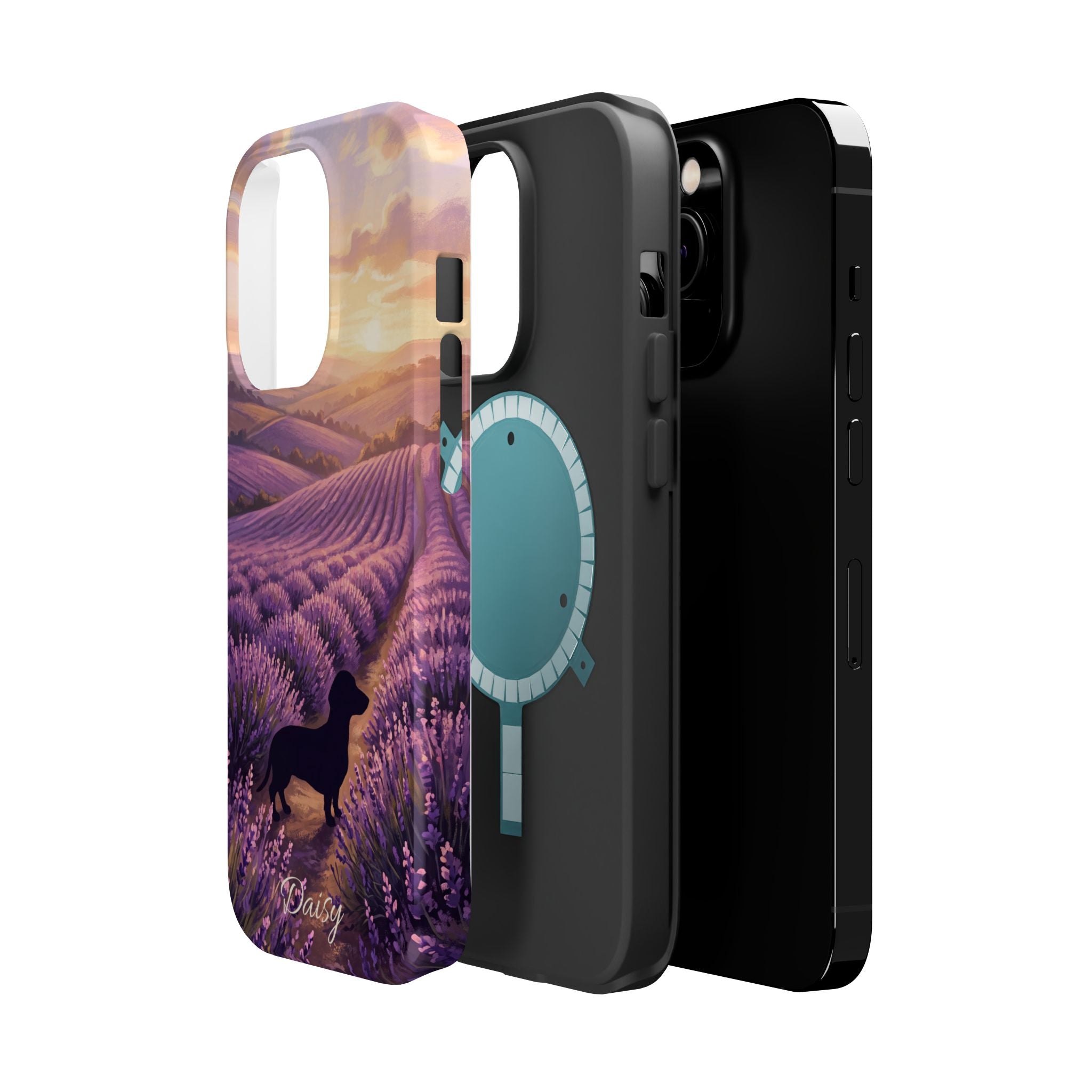 Personalized Dachshund Lavender Field Phone Case — Wireless Charging Cover