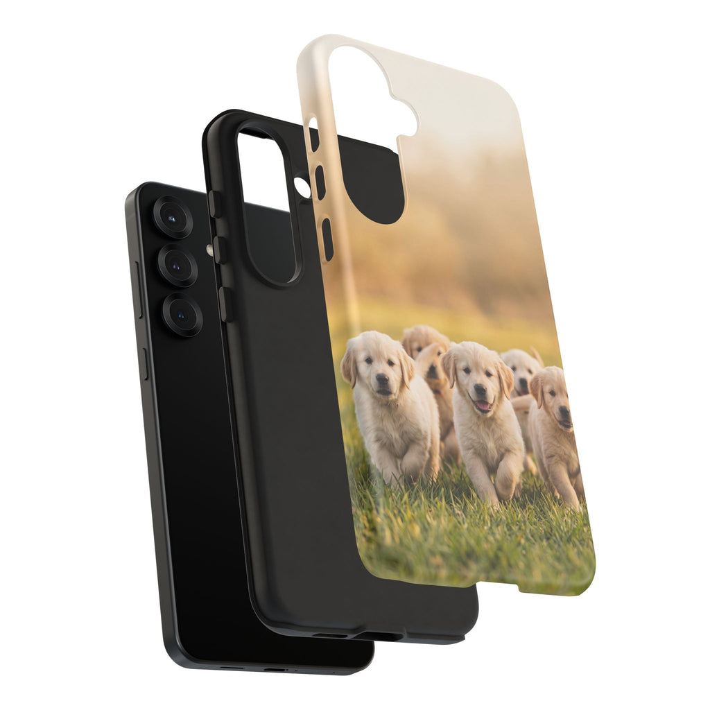 Golden Retriever Puppies Phone Case | Playful Puppy Pack Running in Grass | iPhone & Samsung