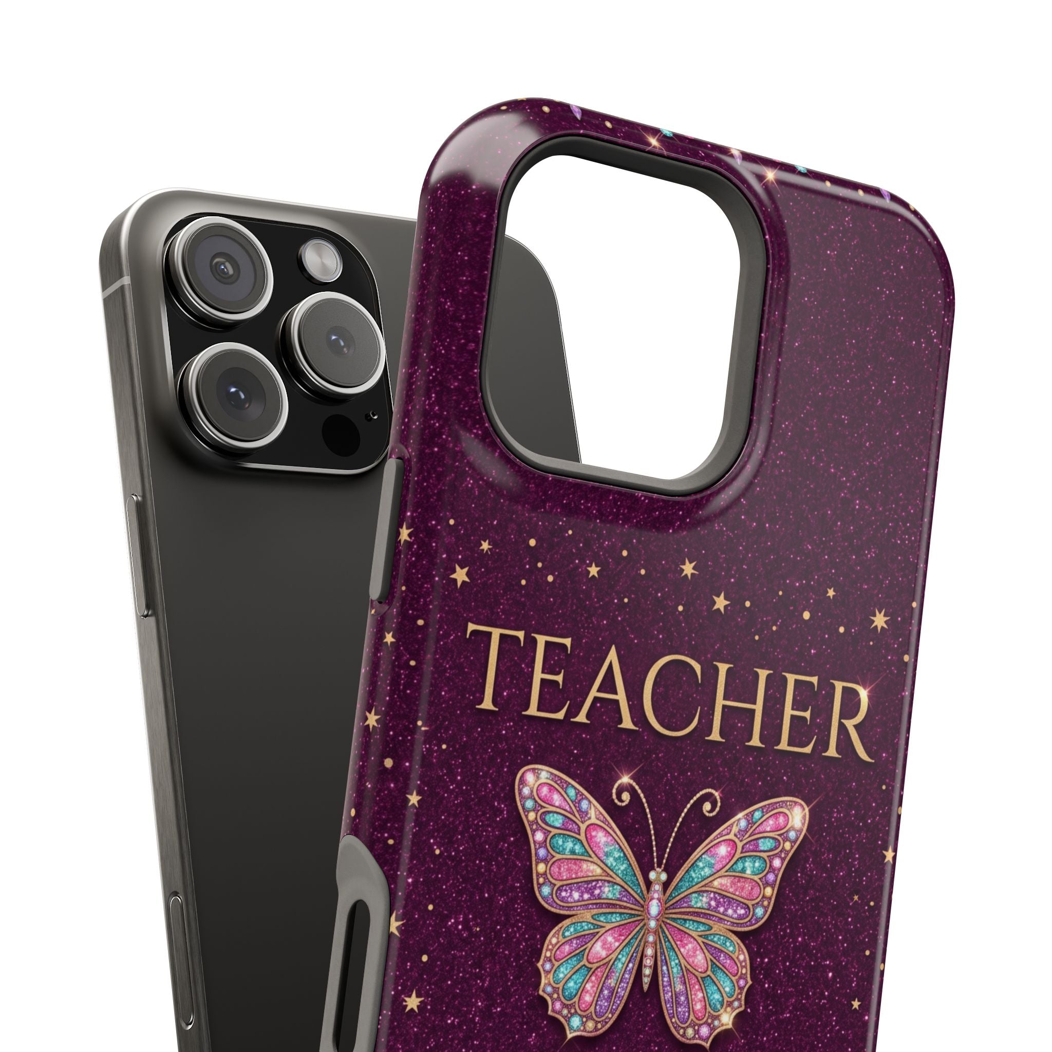 Teacher Life Glitter Butterfly Phone Case — Wireless Charging Cover