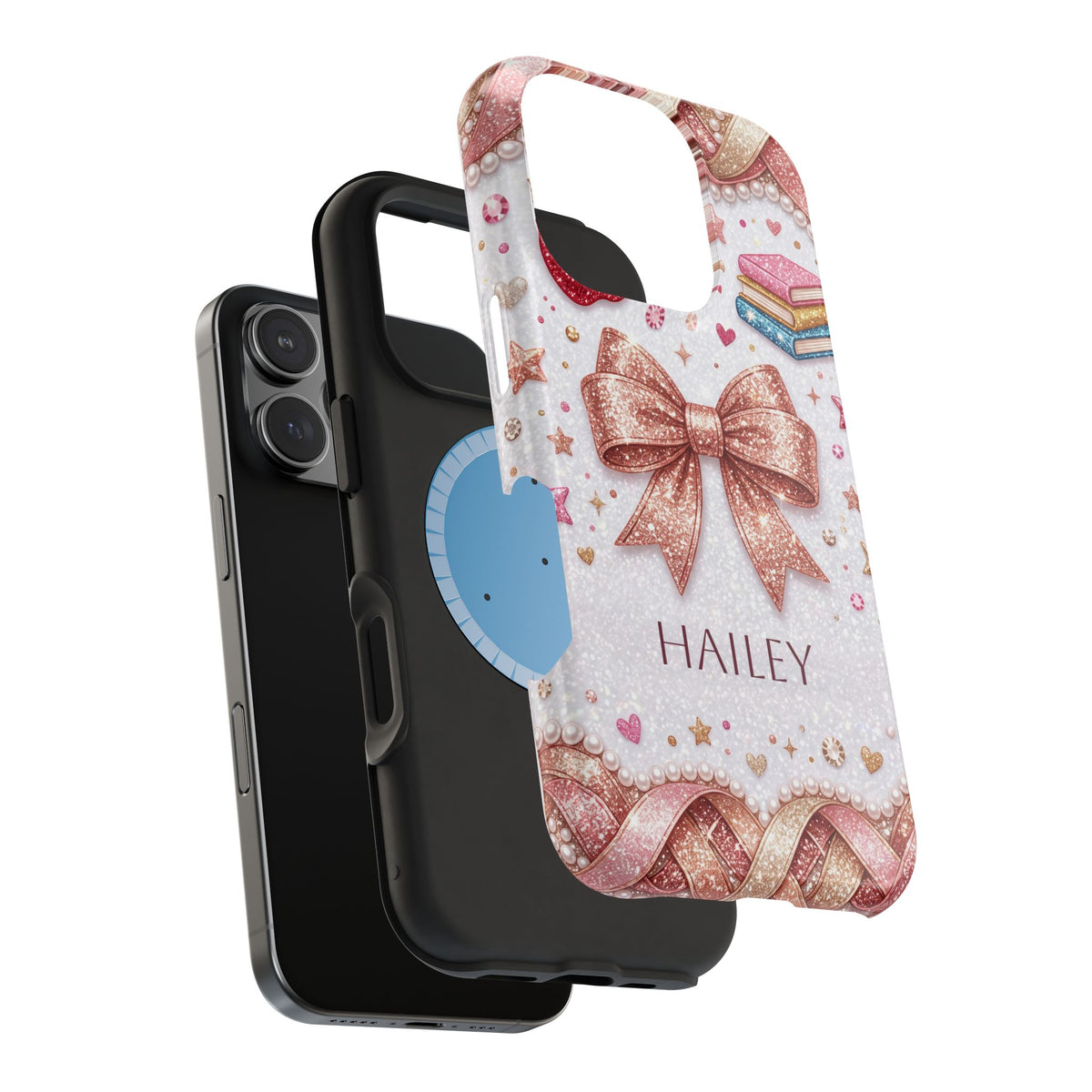 Rose Gold Glitter Bow Personalized Teacher Phone Case — Wireless Charging Cover