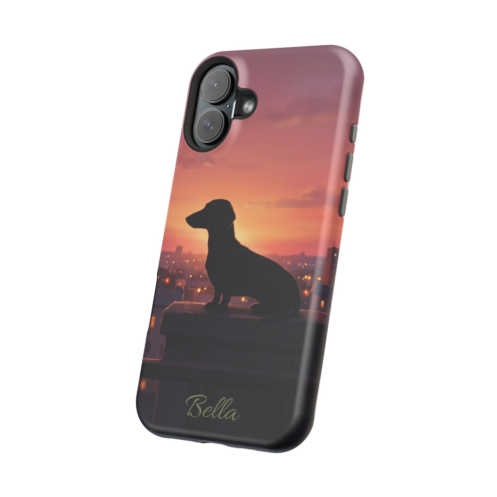 Personalized Dachshund Rooftop Sunset Phone Case — Wireless Charging Cover