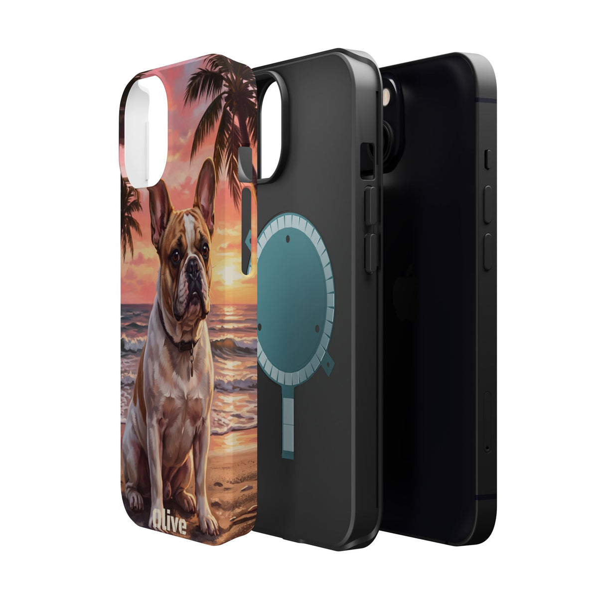 Personalized French Bulldog Beach Portrait Phone Case — Wireless Charging Cover