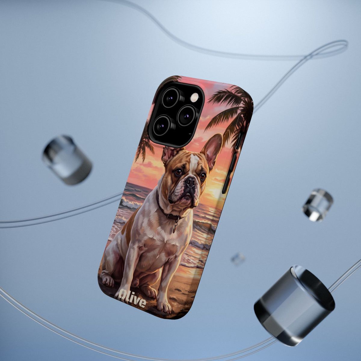Personalized French Bulldog Beach Portrait Phone Case — Wireless Charging Cover