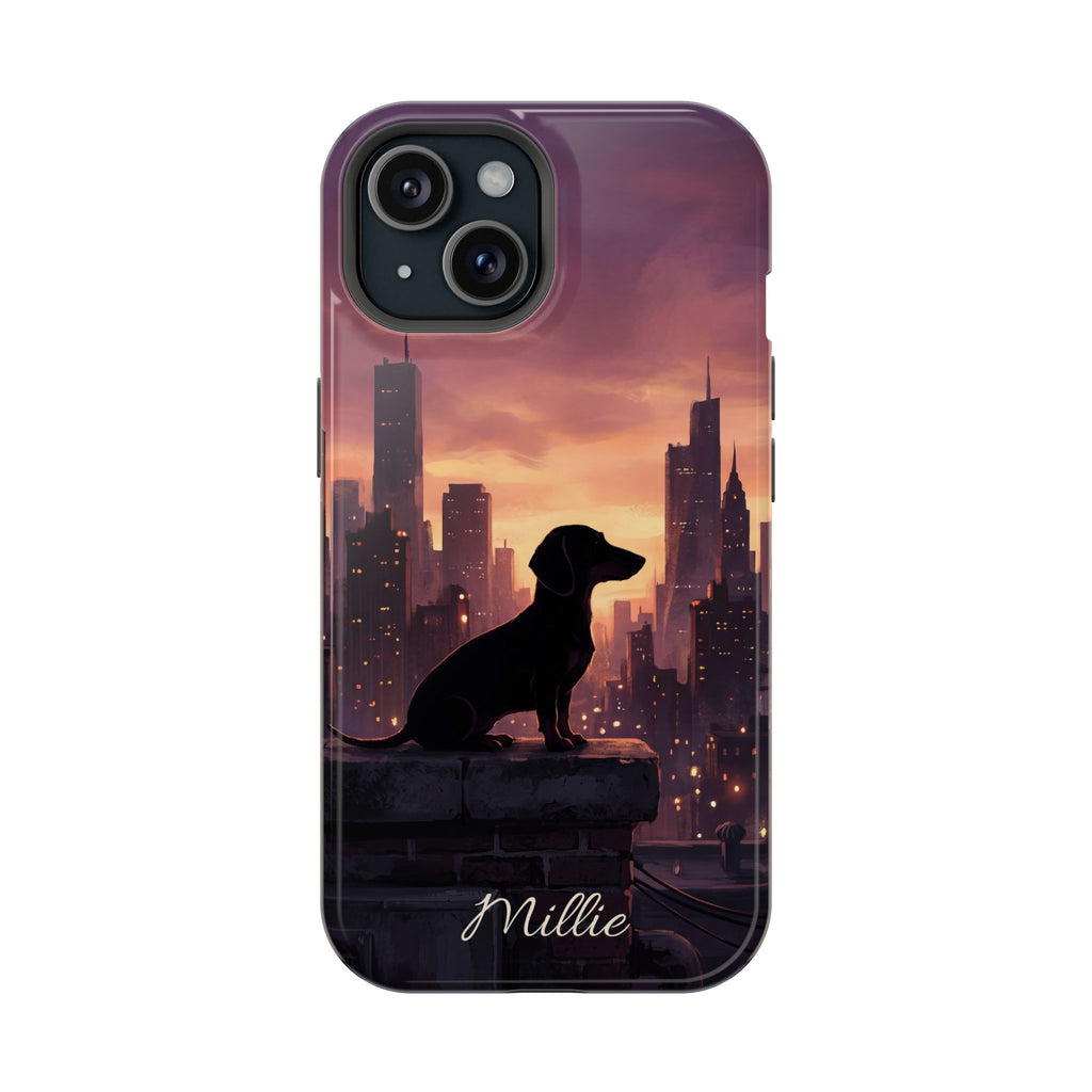 Personalized Dachshund City Skyline Phone Case — Wireless Charging Cover