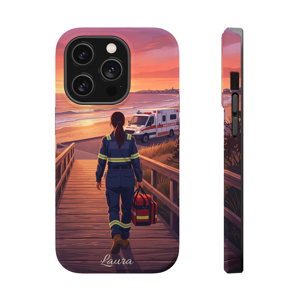 Sunset Boardwalk Personalized Paramedic Phone Case — Wireless Charging Cover
