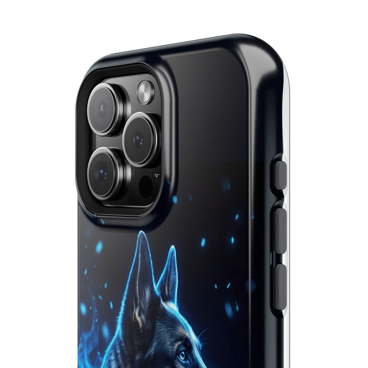 German Shepherd Phone Case | Blue Flame Art — Tough Magnetic Case with Wireless Charging