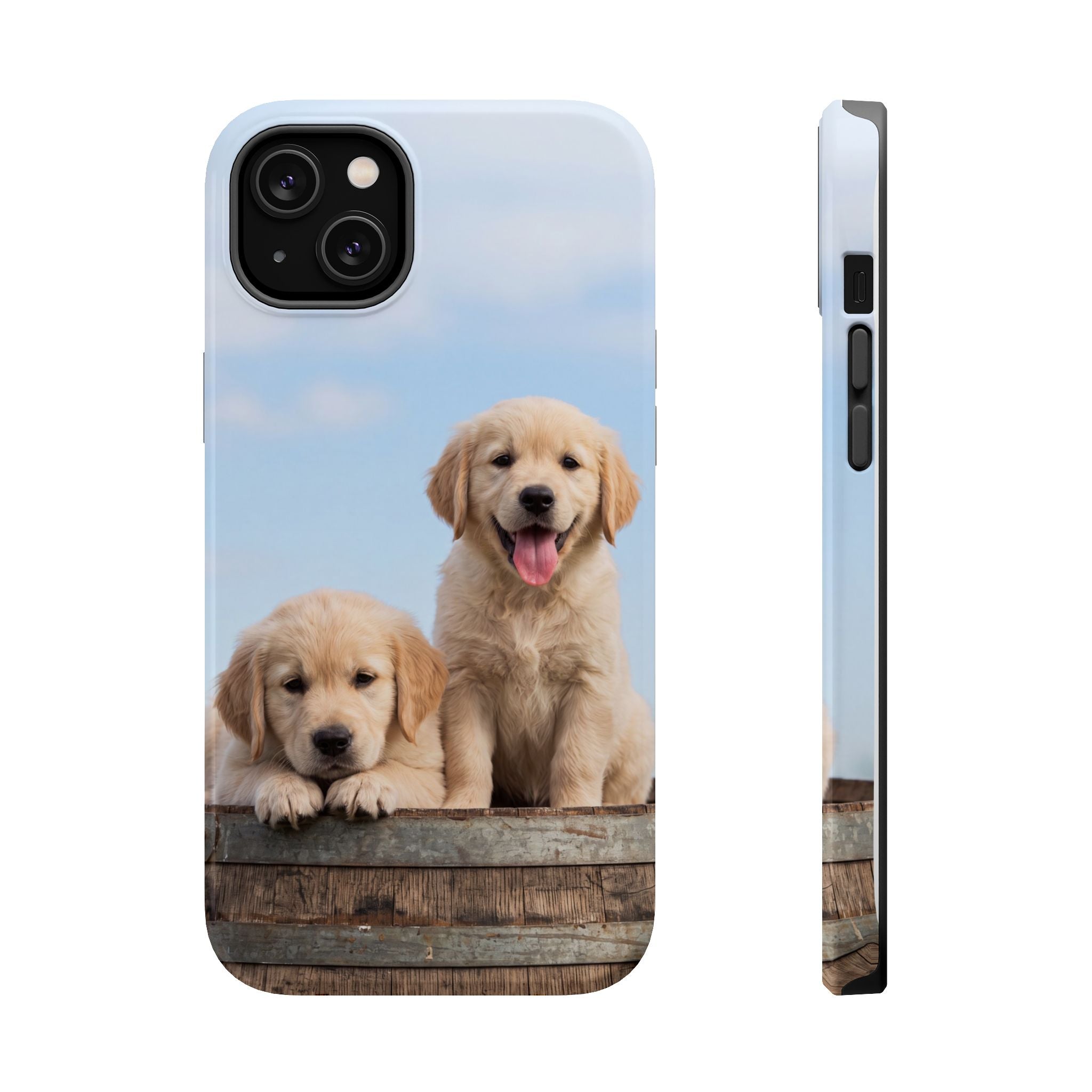 Golden Retriever Puppy Duo Phone Case — Impact-Resistant Wireless Charging Cover