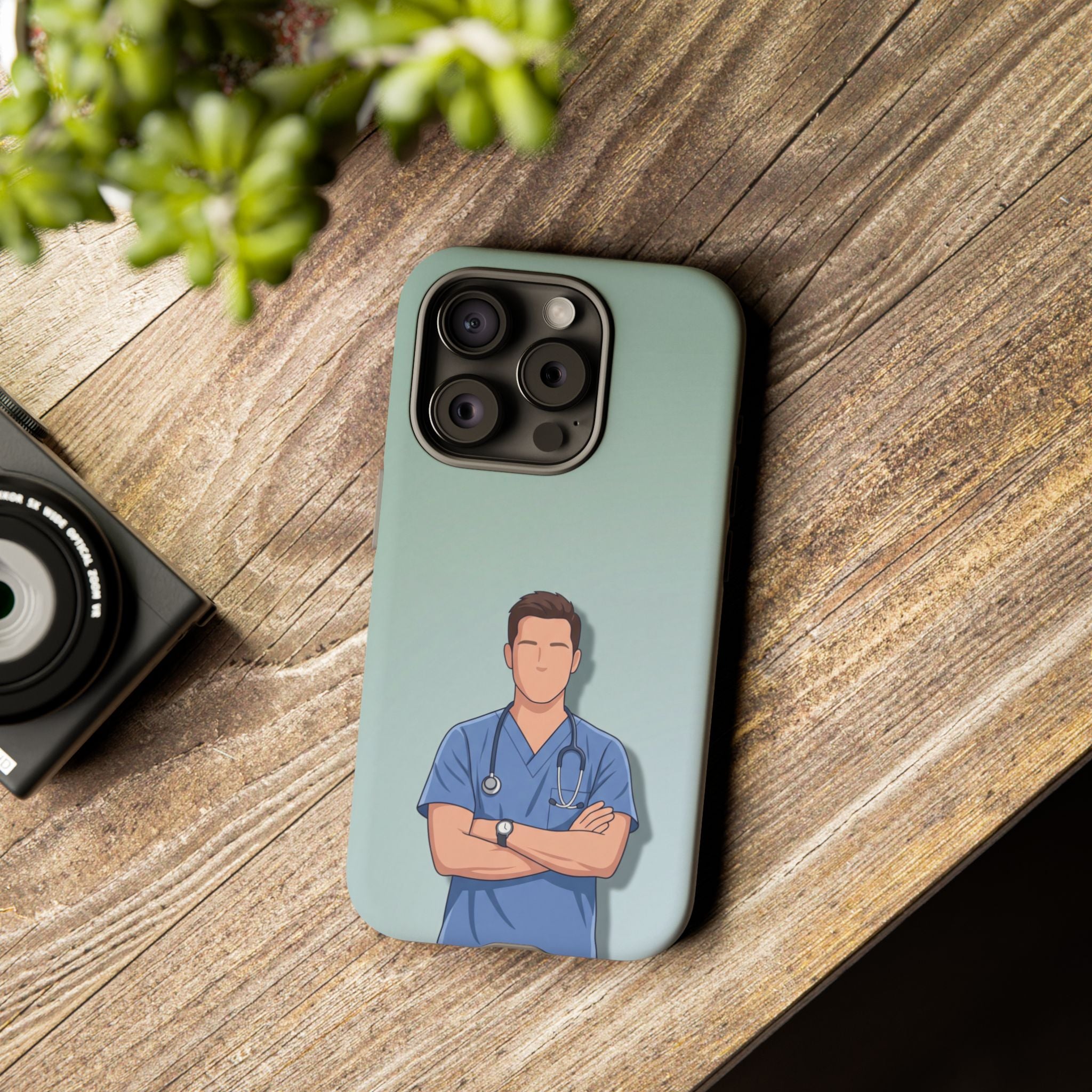 Male Nurse Phone Case | Confident Nurse in Blue Scrubs Illustration | iPhone & Samsung