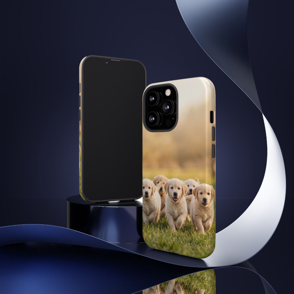 Golden Retriever Puppies Phone Case | Playful Puppy Pack Running in Grass | iPhone & Samsung