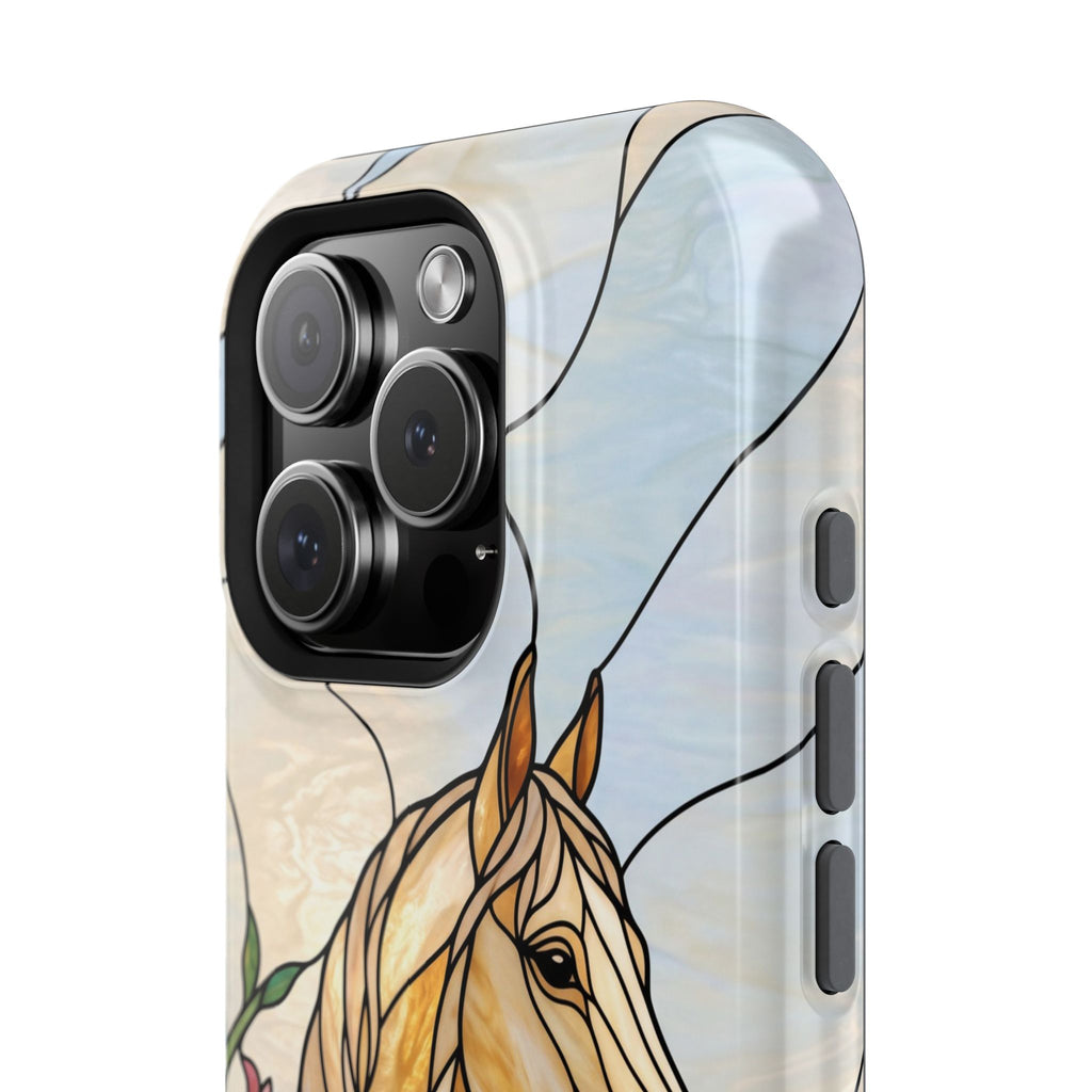 Floral Stained Glass Horse Phone Case — Tough Magnetic Case with Wireless Charging