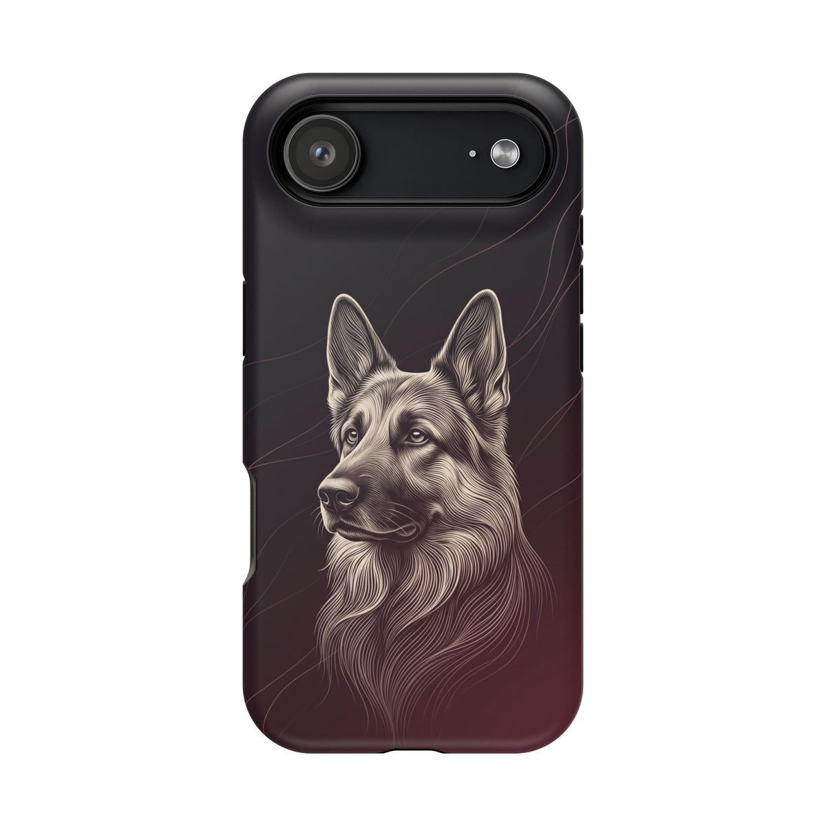 German Shepherd Phone Case | Burgundy Line Art — Tough Magnetic Case with Wireless Charging