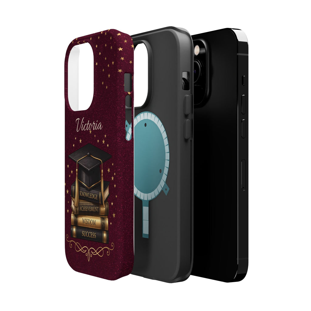Graduation Cap & Books Personalized Teacher Phone Case — Wireless Charging Cover