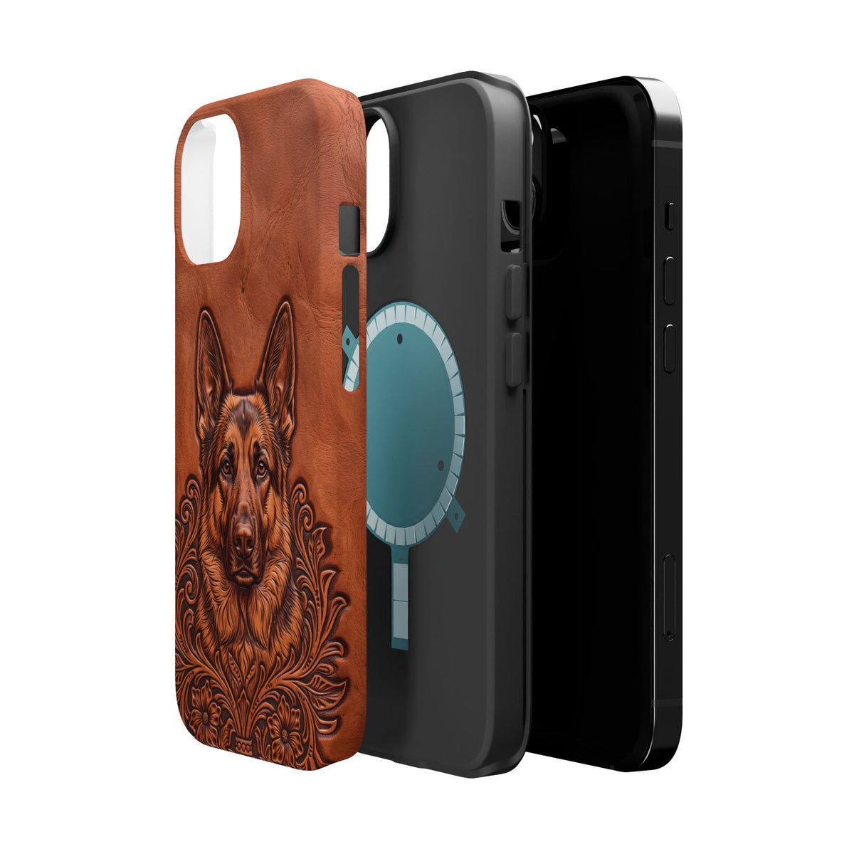 German Shepherd Phone Case | Western Tooled Art — Tough Magnetic Case with Wireless Charging