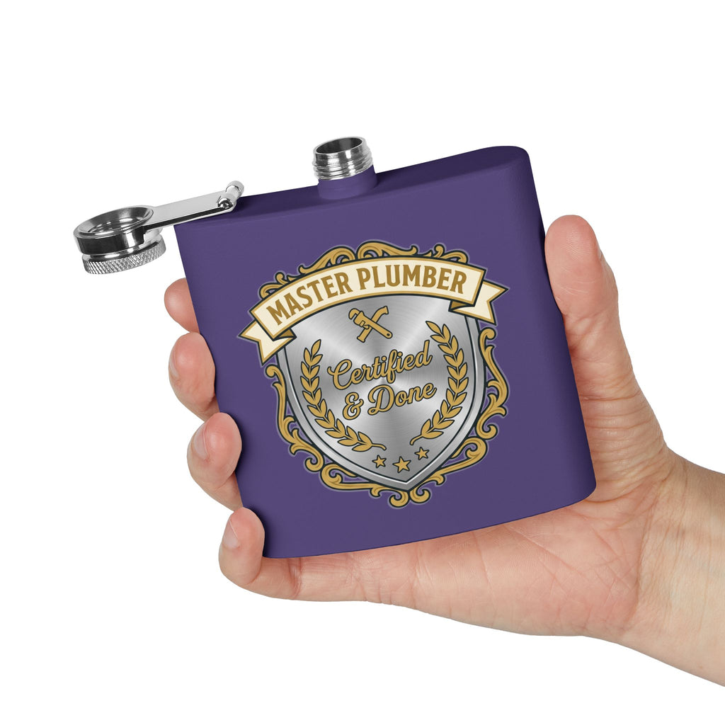 Flask — "Master Plumber" 6oz Stainless Steel Hip Flask
