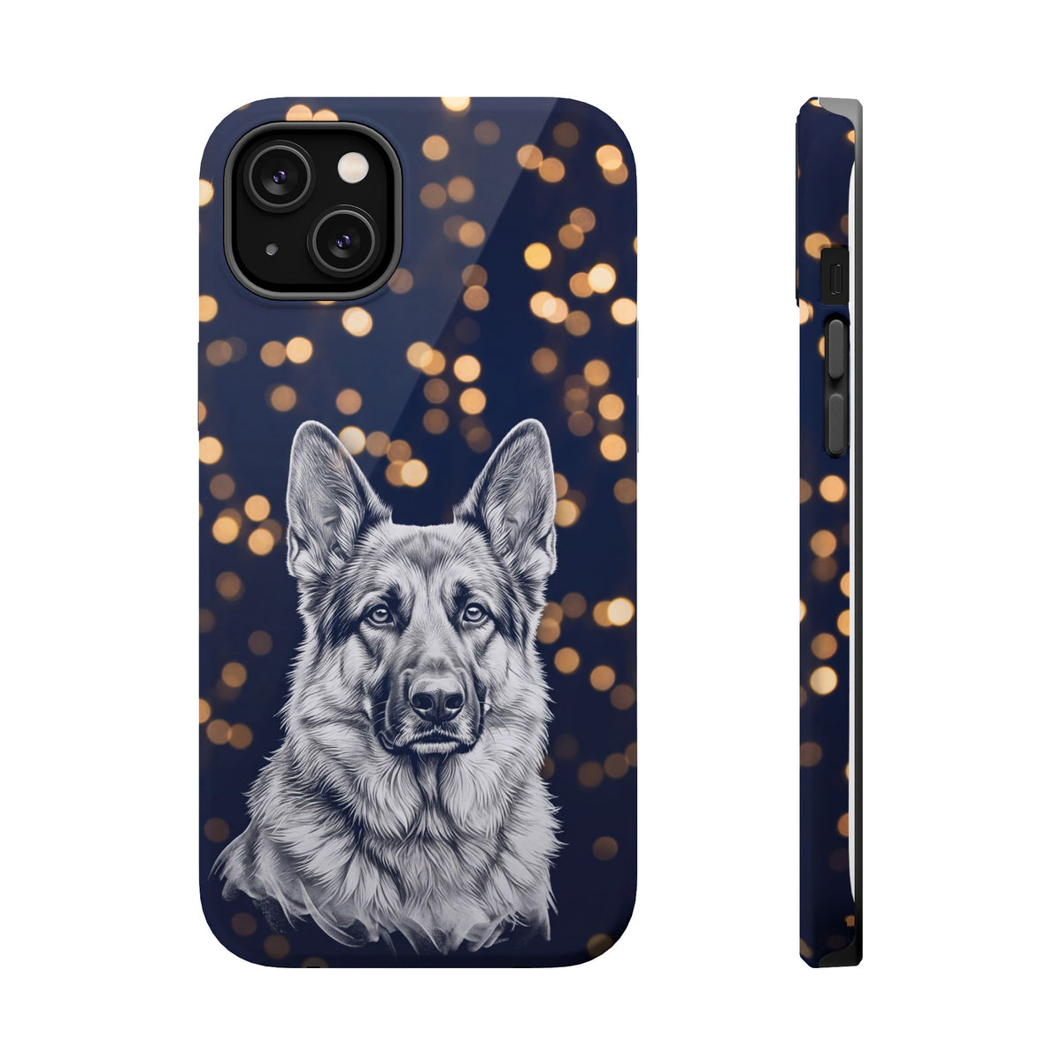 German Shepherd Phone Case | Golden Bokeh Art — Tough Magnetic Case with Wireless Charging