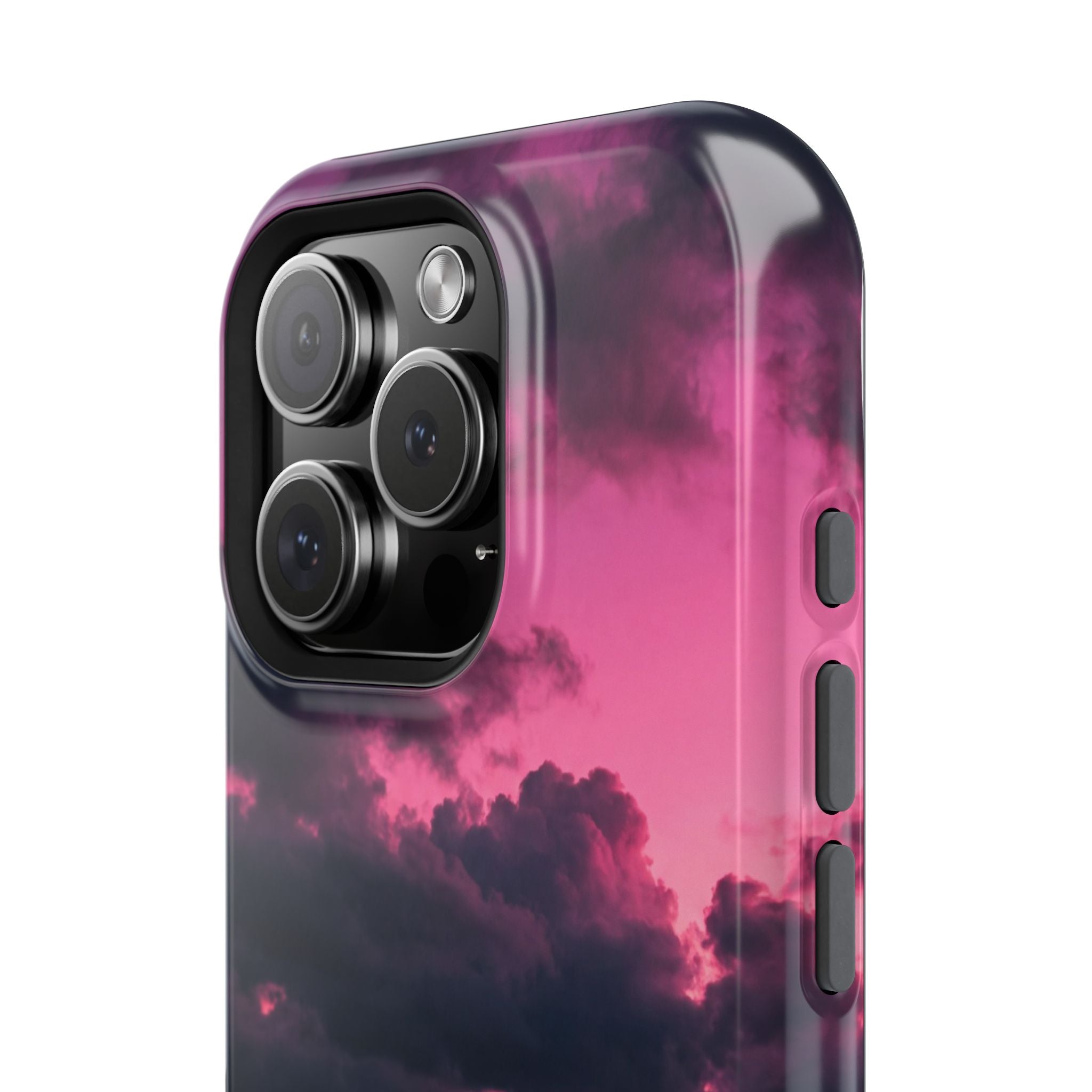 iPhone & Samsung Magnetic Impact-Resistant Phone Case — Pink Twilight Cloud with Paw Print
