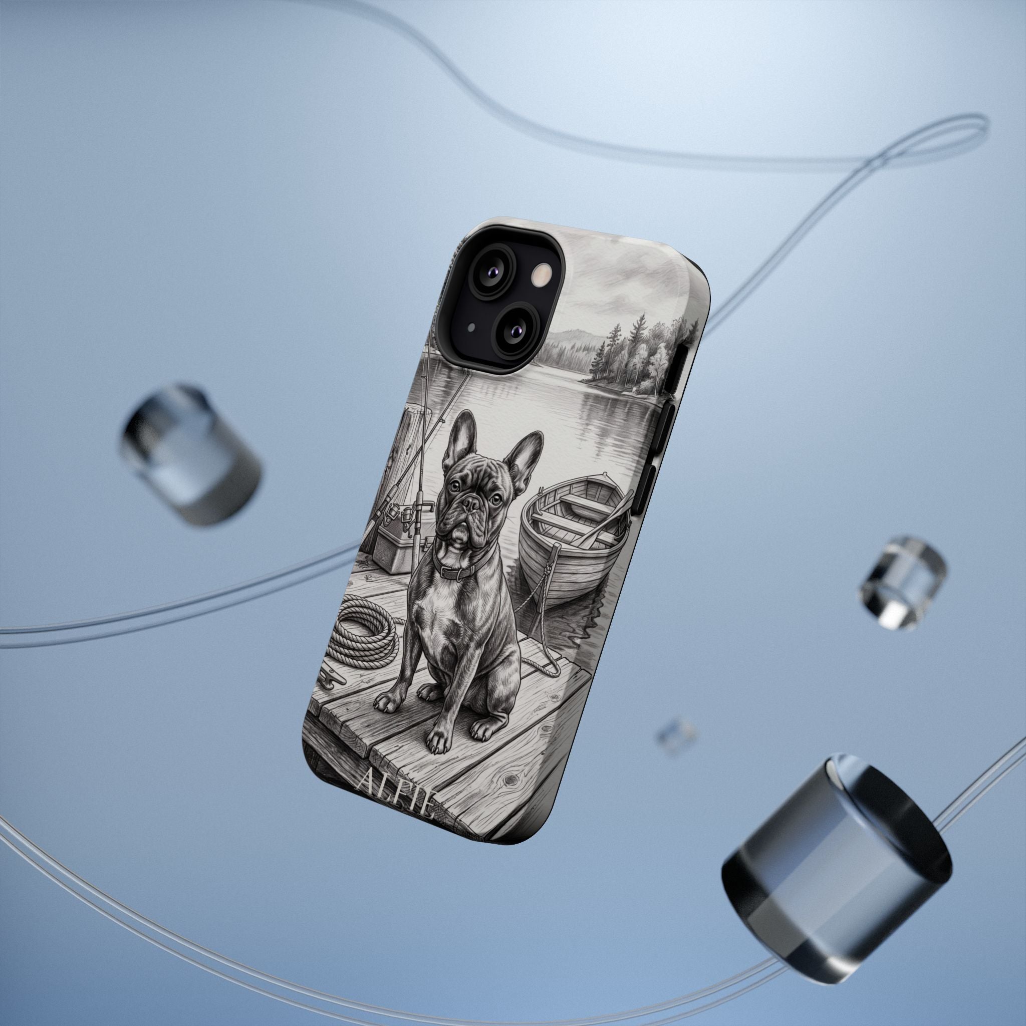 Personalized French Bulldog Lakeside Dock Phone Case — Wireless Charging Cover