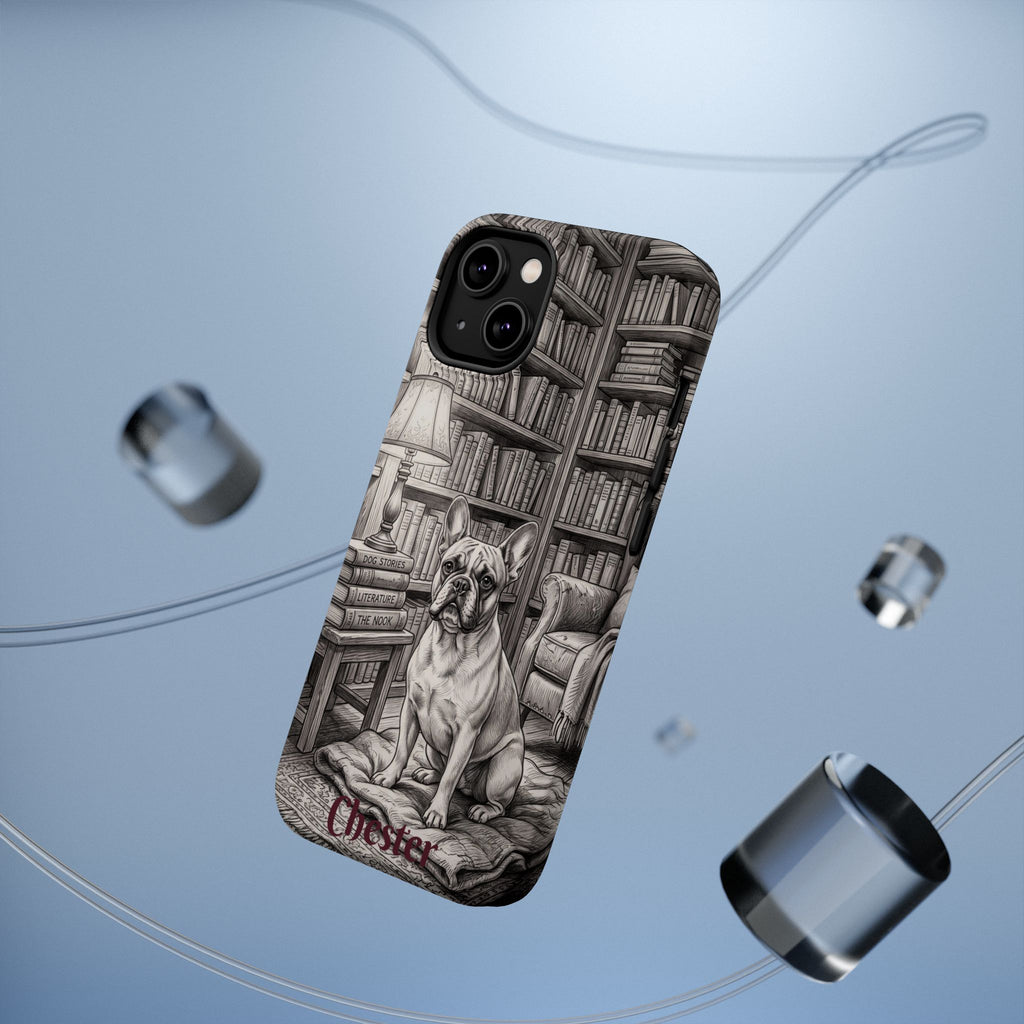Personalized French Bulldog Library Study Phone Case — Wireless Charging Cover