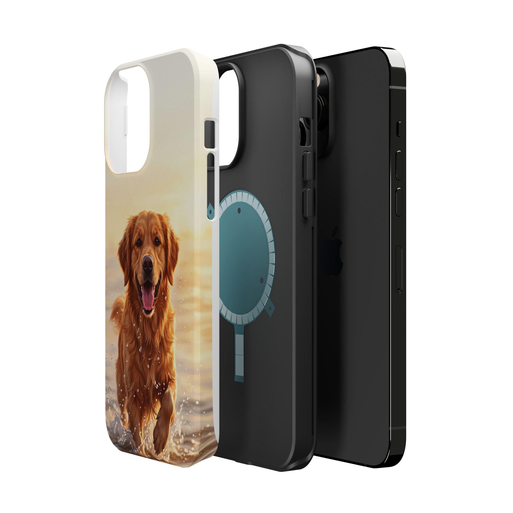 Beach Golden Retriever Phone Case — Impact-Resistant Wireless Charging Cover