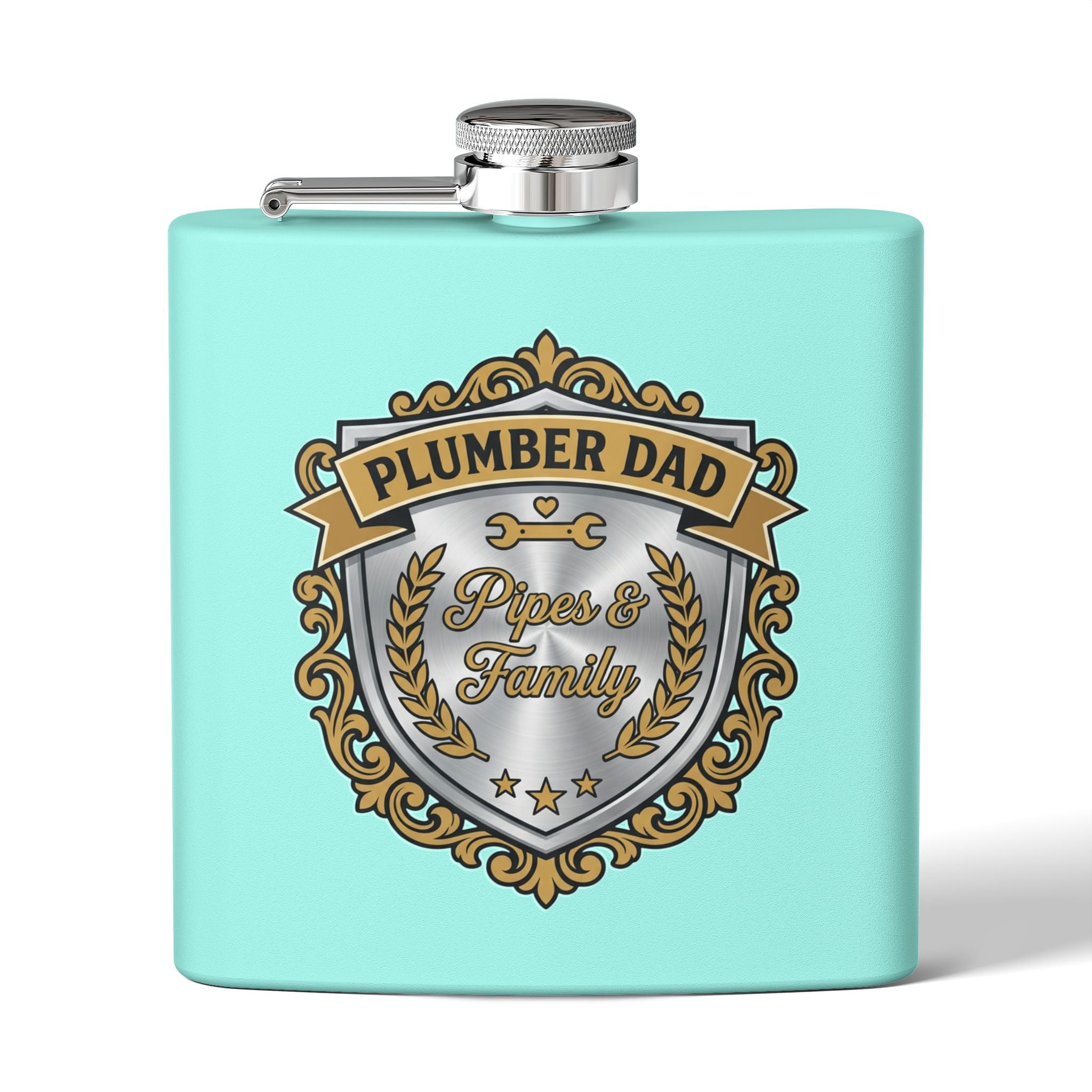 Flask — "Plumber Dad: Pipes & Family" 6oz Stainless Steel Hip Flask