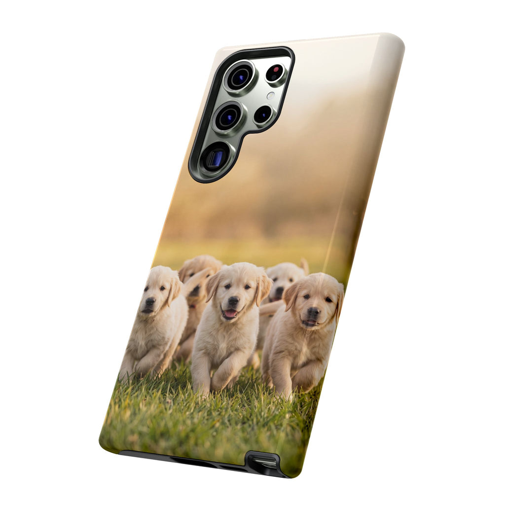 Golden Retriever Puppies Phone Case | Playful Puppy Pack Running in Grass | iPhone & Samsung