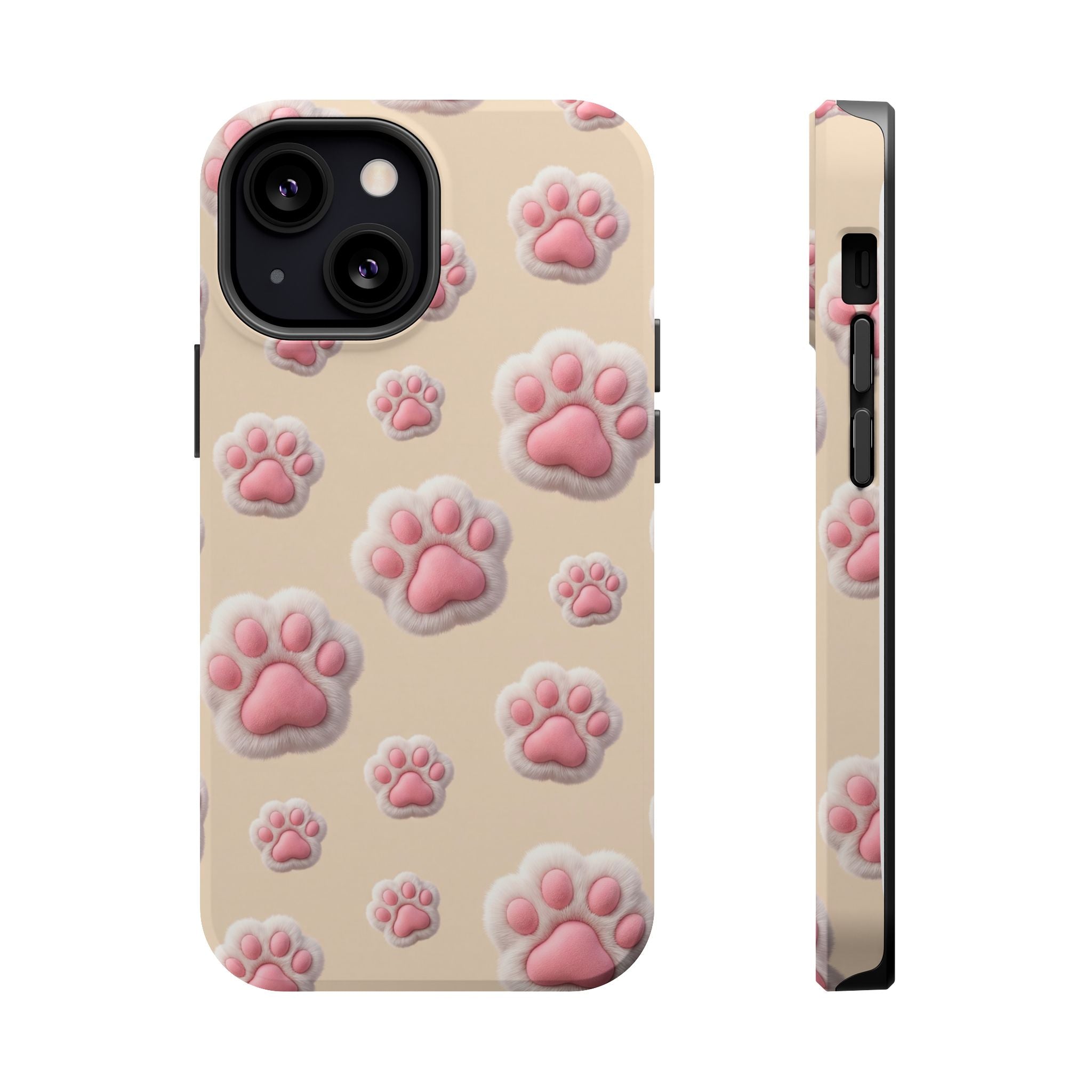 Pink Paw Print Phone Case — Impact-Resistant Wireless Charging Cover