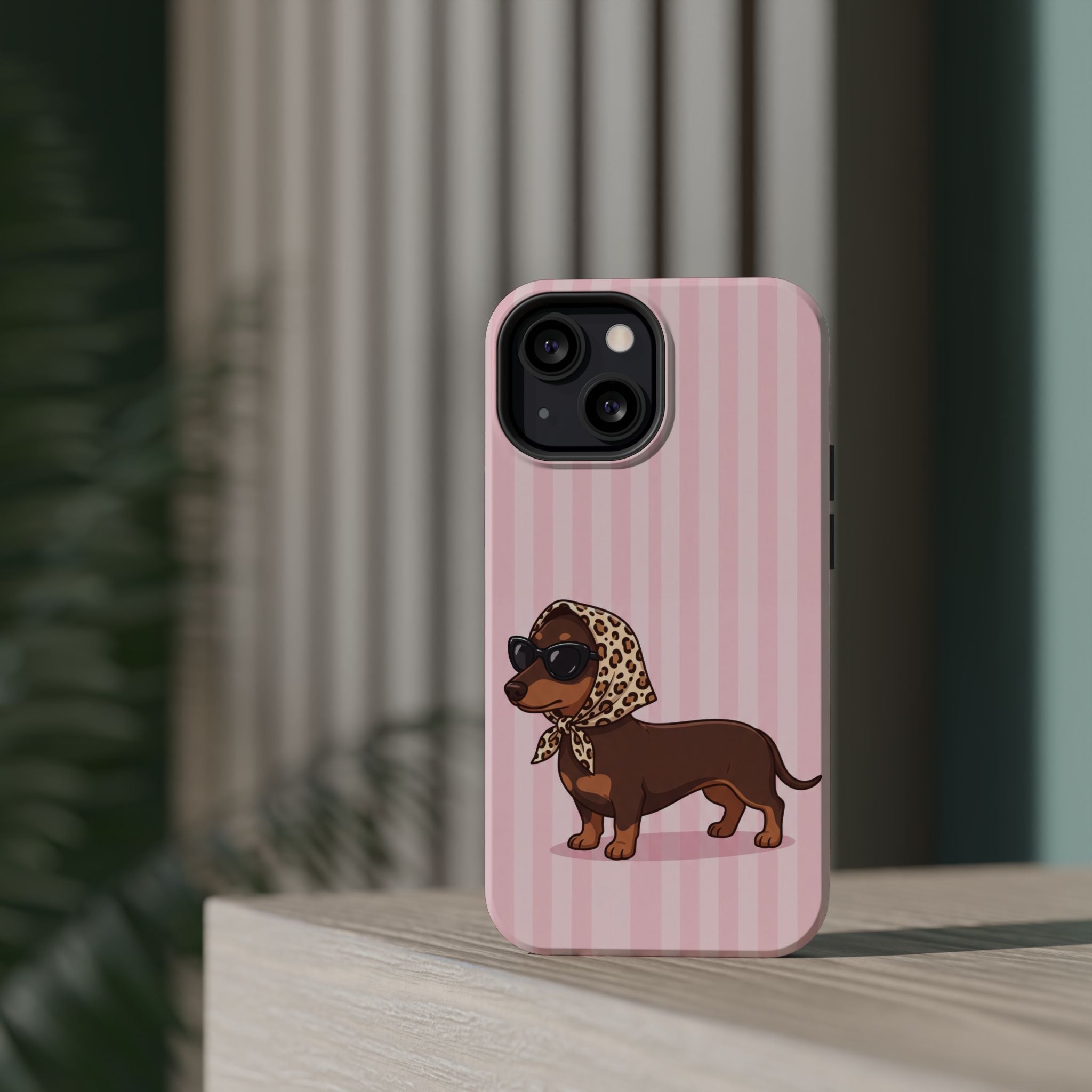 Preppy Dachshund Phone Case — Impact-Resistant Wireless Charging Cover