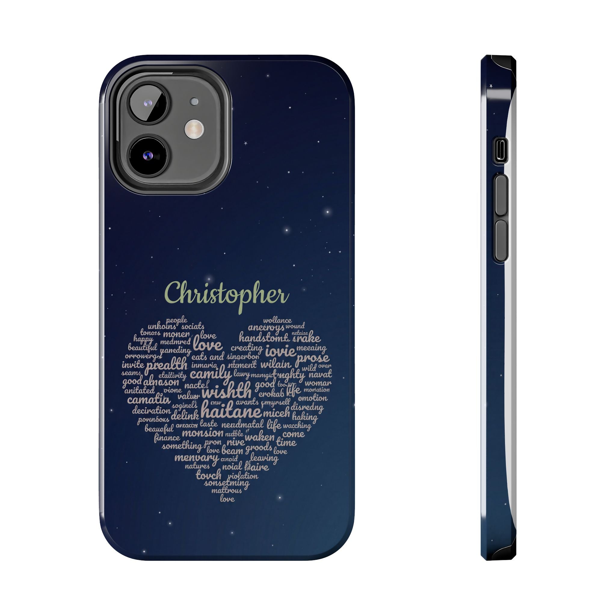 Personalized Teacher Heart Word Cloud Phone Case — Custom Name Starry Design