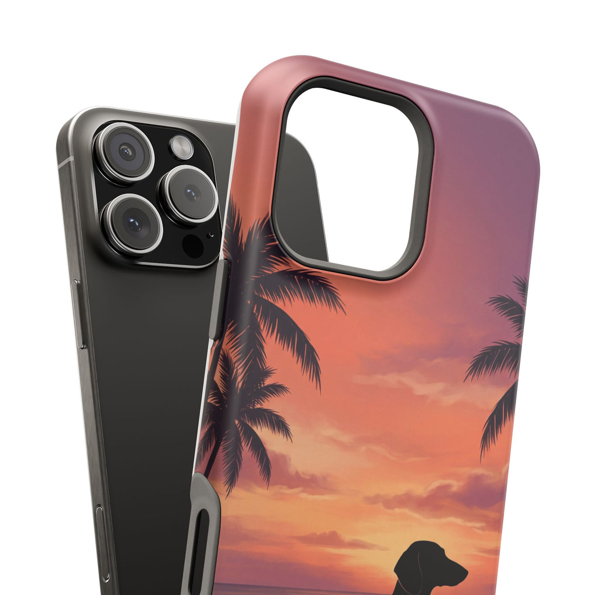 Personalized Dachshund Tropical Beach Sunset Phone Case — Wireless Charging Cover