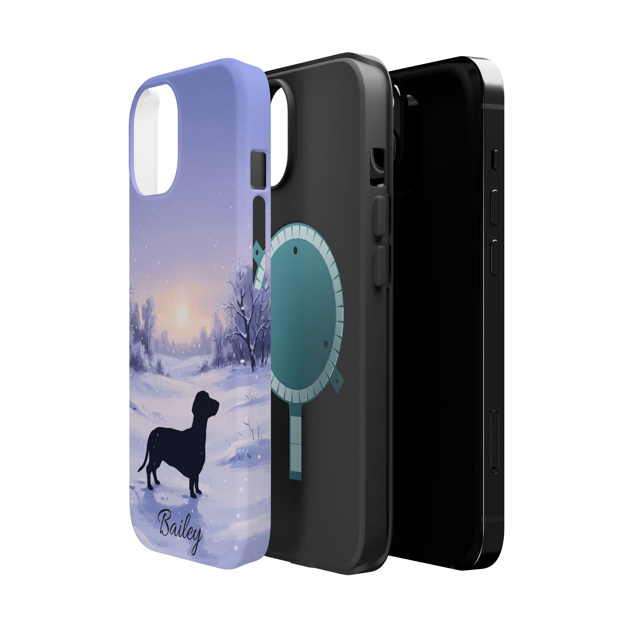 Personalized Dachshund Winter Snow Phone Case — Wireless Charging Cover
