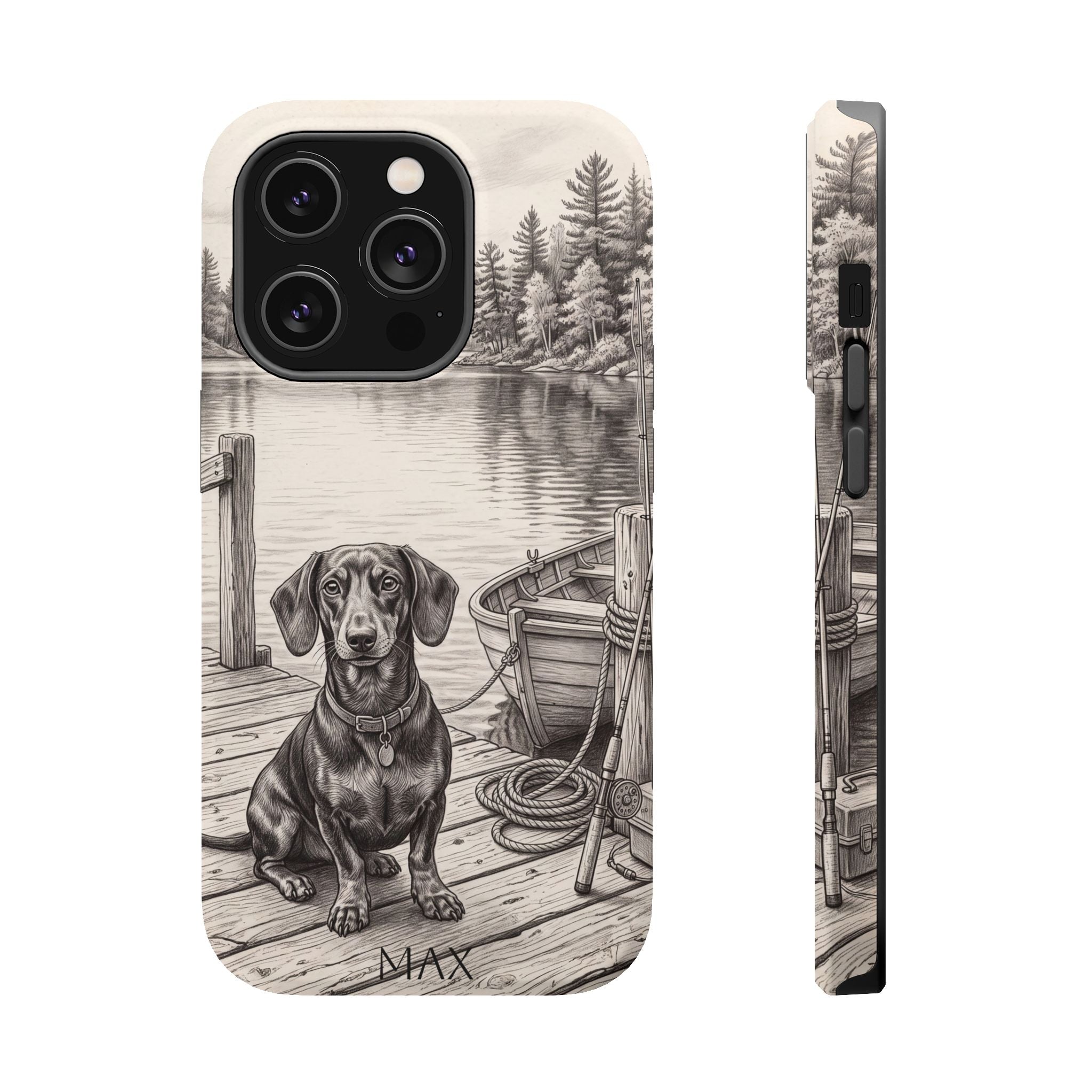Personalized Dachshund Sunset Beach Phone Case — Wireless Charging Cover