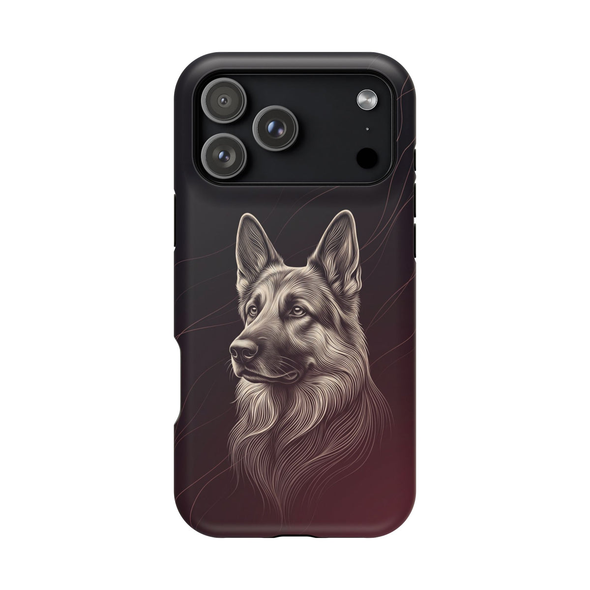 German Shepherd Phone Case | Burgundy Line Art — Tough Magnetic Case with Wireless Charging