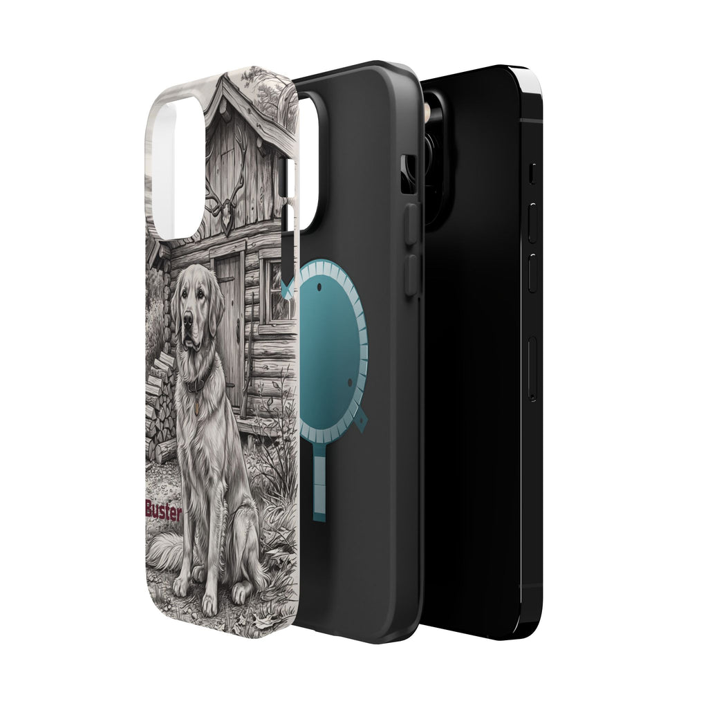 Personalized Golden Retriever Cabin Porch Phone Case — Wireless Charging Cover