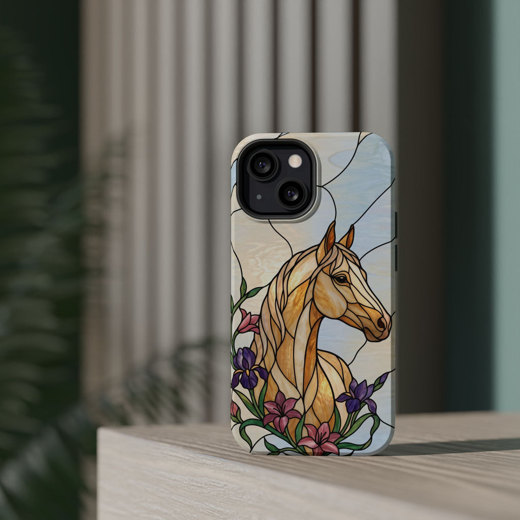 Floral Stained Glass Horse Phone Case — Tough Magnetic Case with Wireless Charging