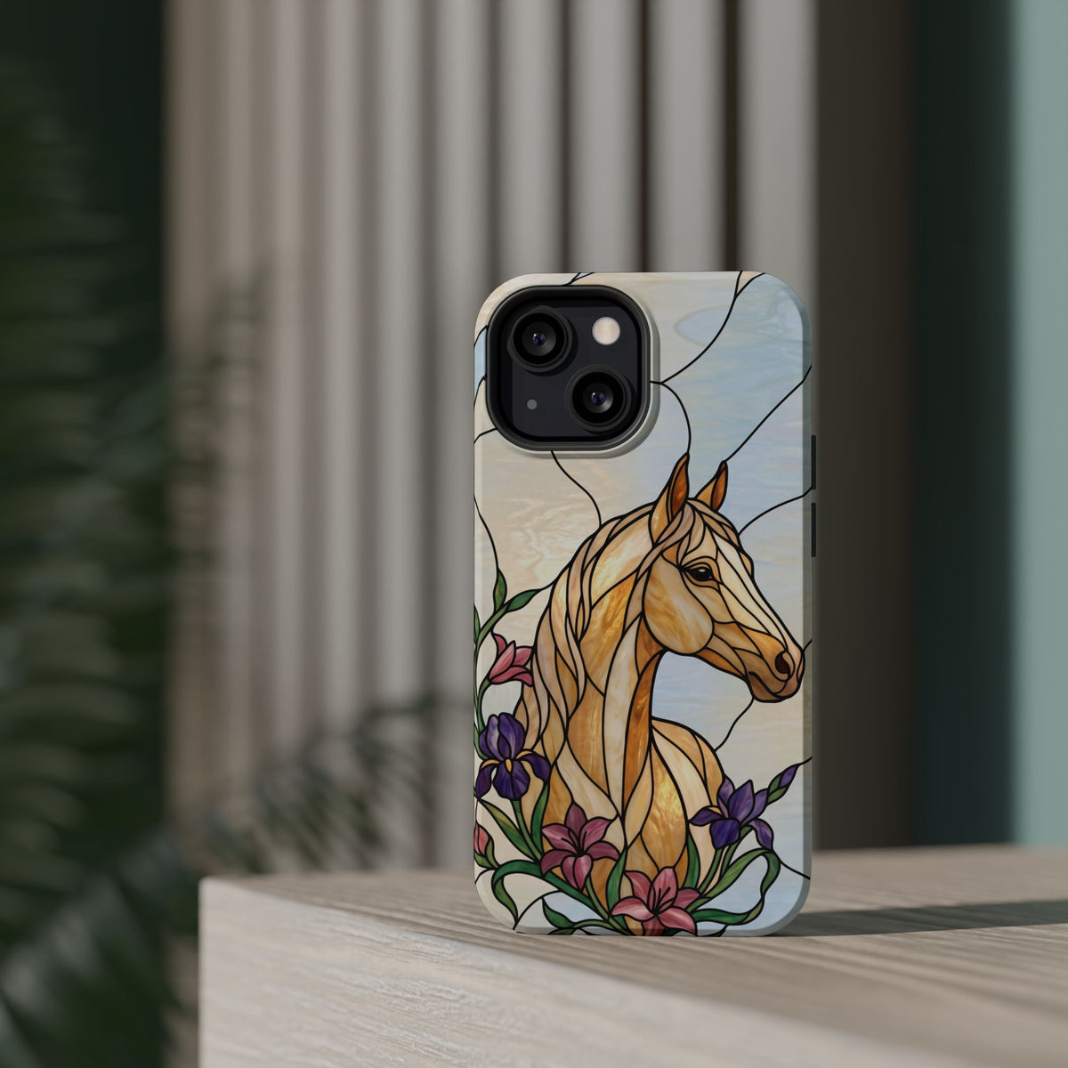 Floral Stained Glass Horse Phone Case — Tough Magnetic Case with Wireless Charging