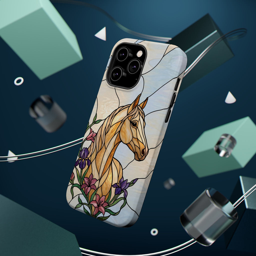 Floral Stained Glass Horse Phone Case — Tough Magnetic Case with Wireless Charging